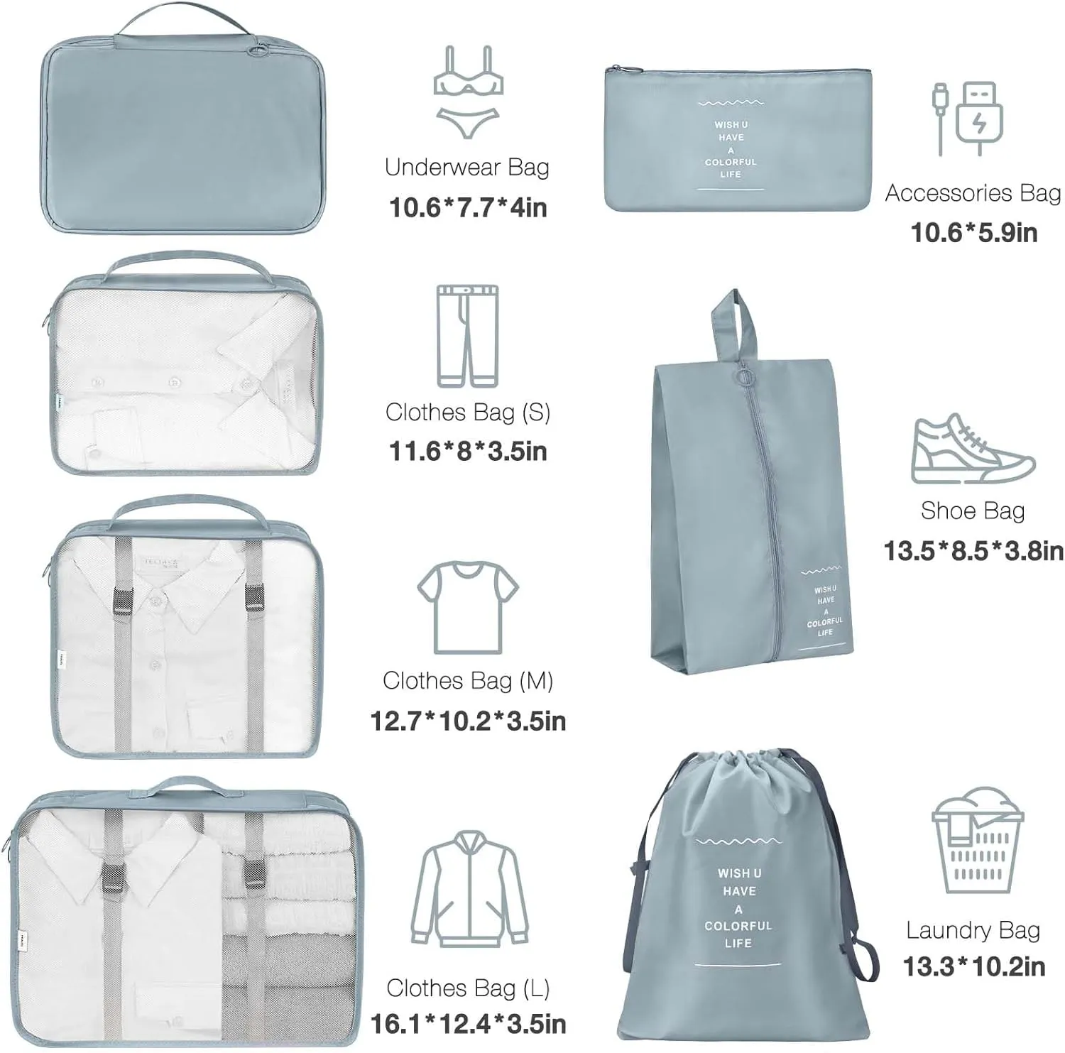 7 Set Packing Cubes for Suitcases,Packing Cube with Shoe, Cosmetics, Clothing, and Accessories Bags Packing Cubes for Travel Luggage Organizer Women Men(Grey)