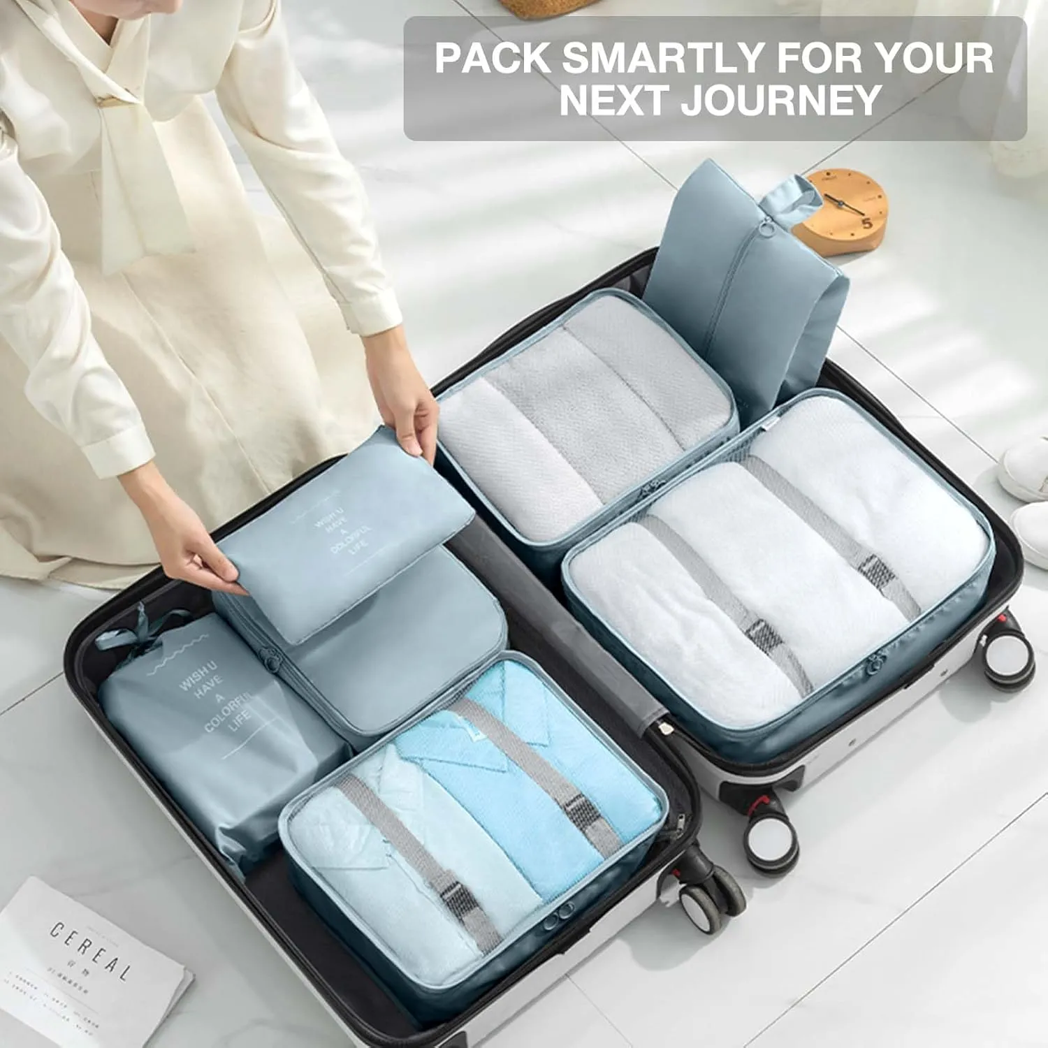 7 Set Packing Cubes for Suitcases,Packing Cube with Shoe, Cosmetics, Clothing, and Accessories Bags Packing Cubes for Travel Luggage Organizer Women Men(Grey)