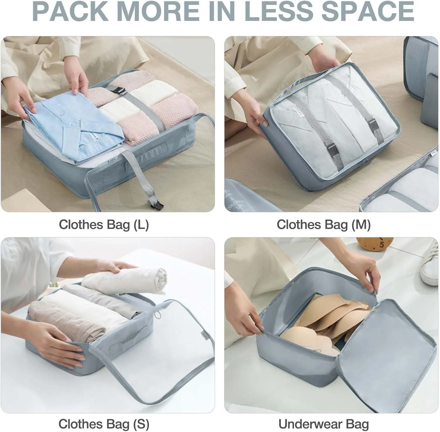 7 Set Packing Cubes for Suitcases,Packing Cube with Shoe, Cosmetics, Clothing, and Accessories Bags Packing Cubes for Travel Luggage Organizer Women Men(Grey)
