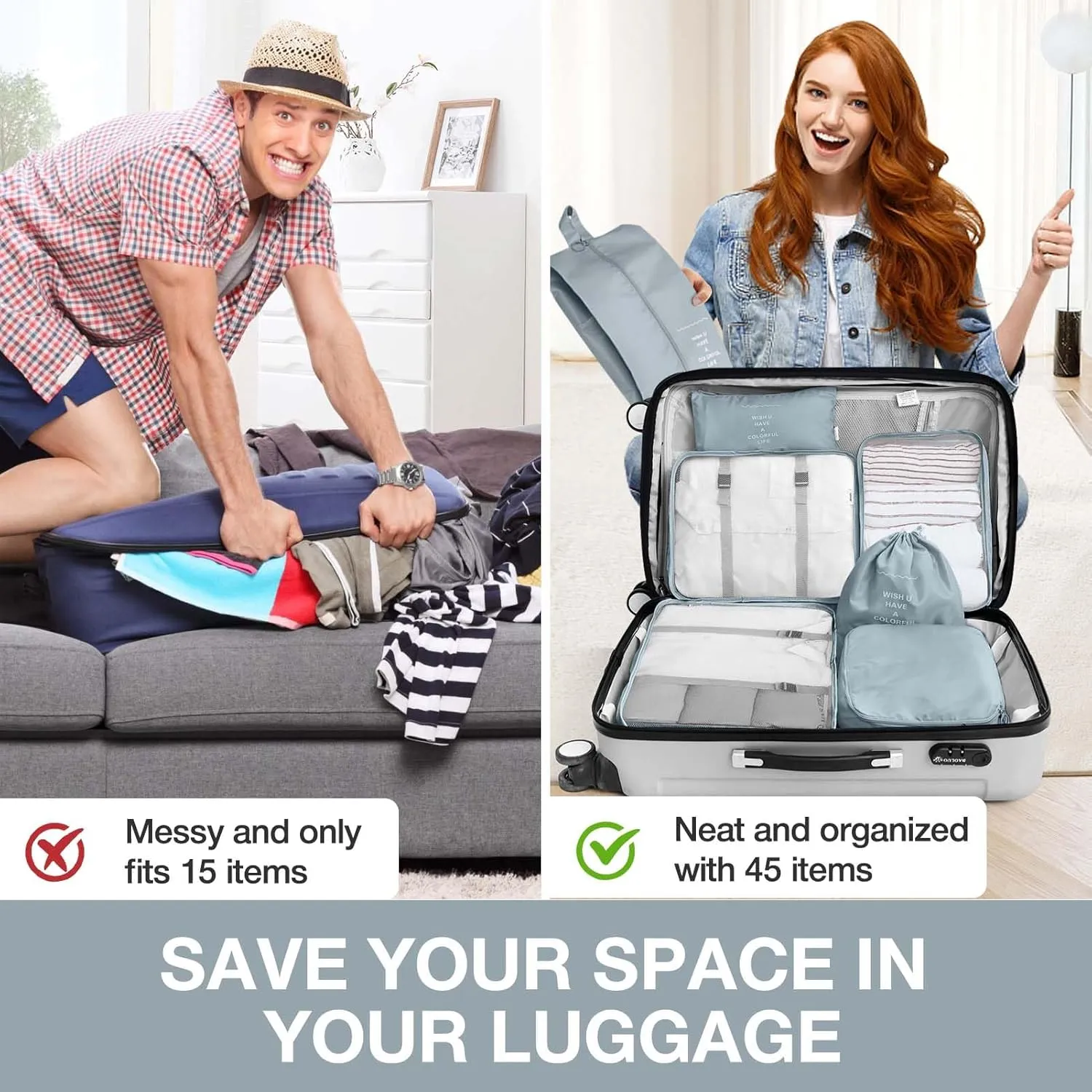 7 Set Packing Cubes for Suitcases,Packing Cube with Shoe, Cosmetics, Clothing, and Accessories Bags Packing Cubes for Travel Luggage Organizer Women Men(Grey)