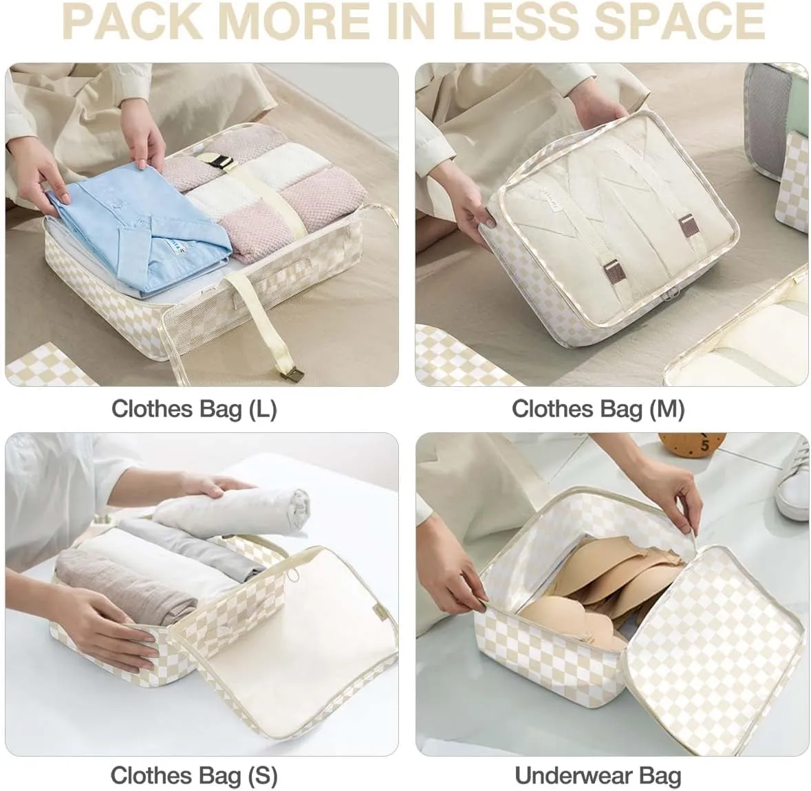 8 Set Packing Cubes for Suitcases,Packing Cube with Shoe, Cosmetics, Clothing, and Accessories Bags Packing Cubes for Travel Luggage Organizer Women Men(Khaki Checkered)