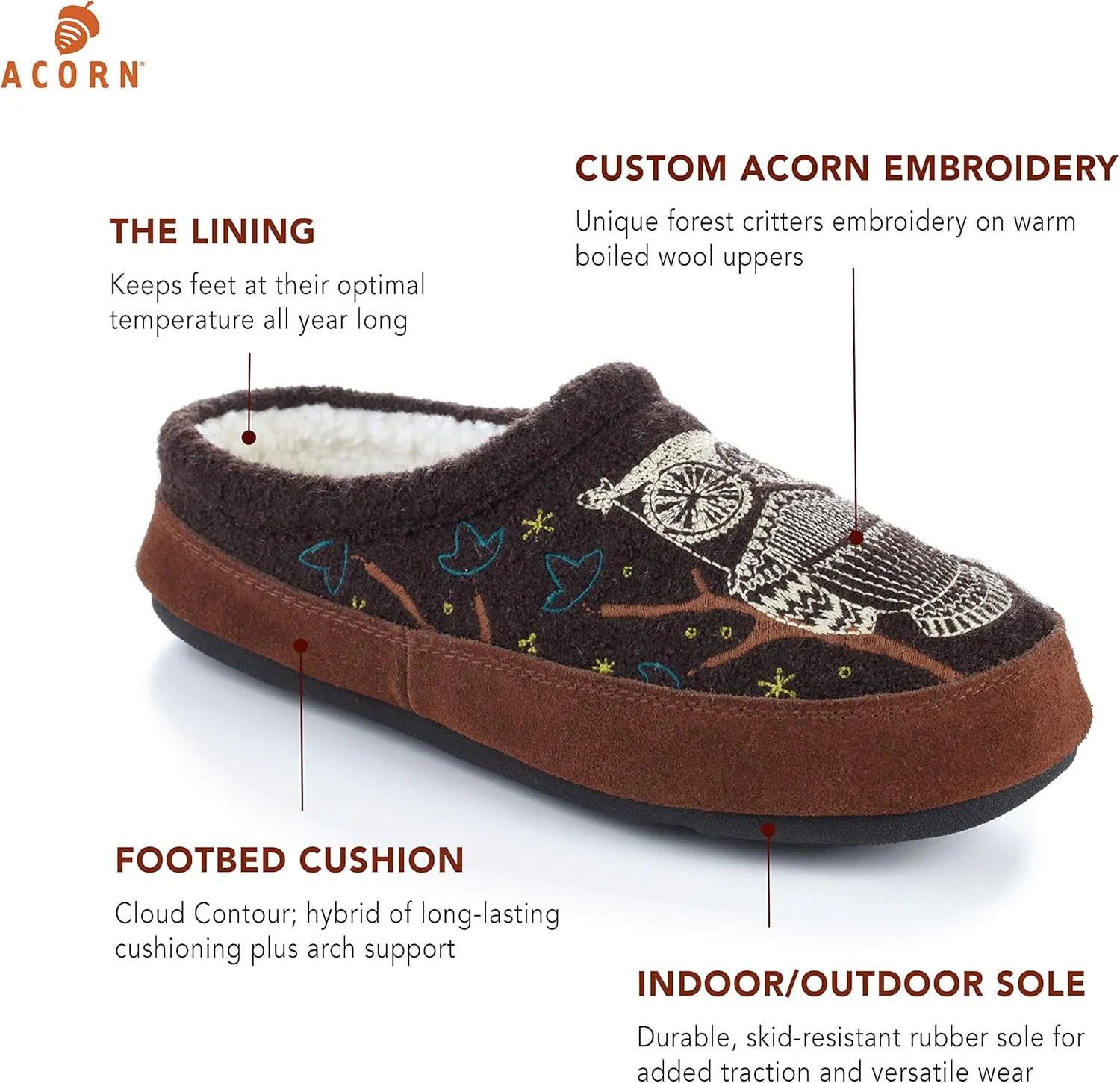 Acorn Womens Slipper with Berber Lining, Suede Siding and Durable Non-Slip Indoor/Outdoor Sole