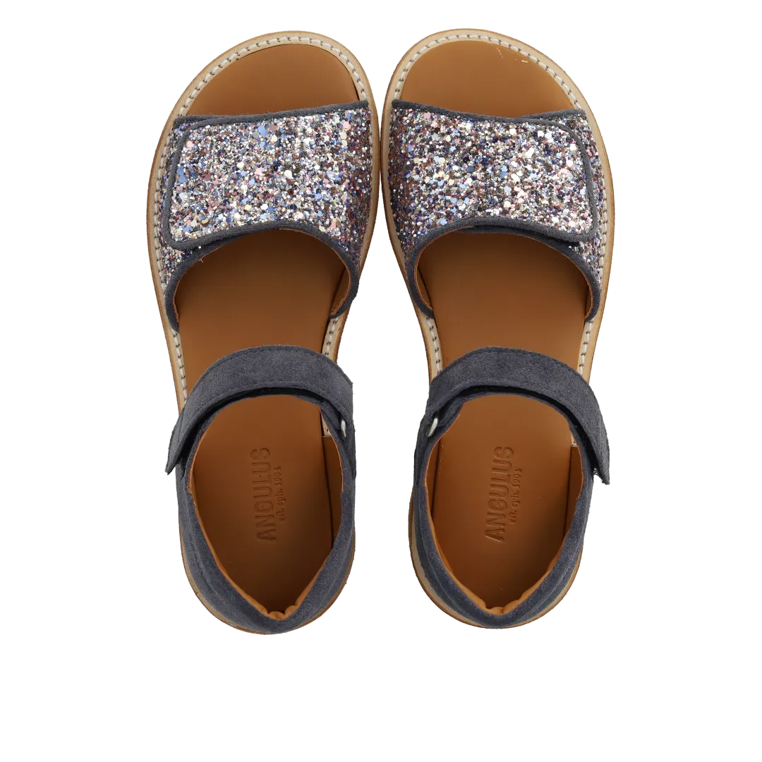 Adjustable leather sandal with sparkling glitter
