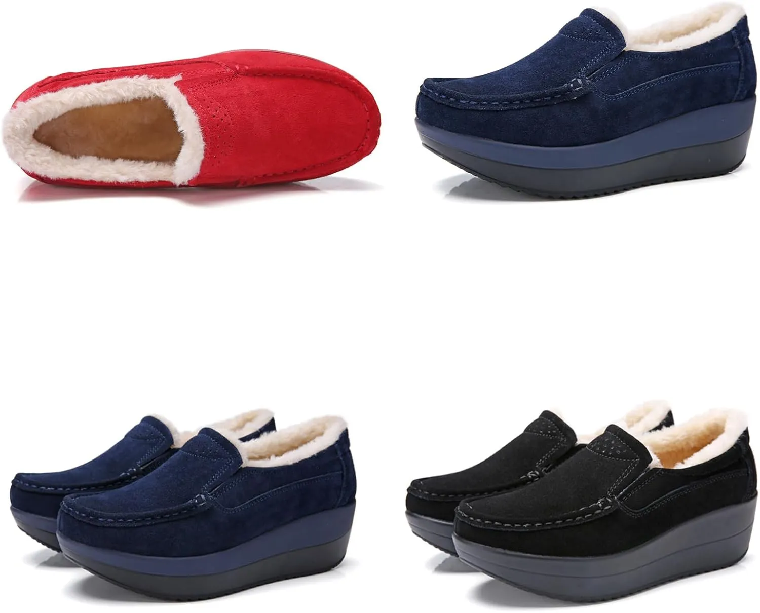 AngryMonkey Women's Winter Fashion Platform Sneakers High Hidden Heel Wedge Moccasin Slip-on Casual Non-Slip Suede Walking Shoes