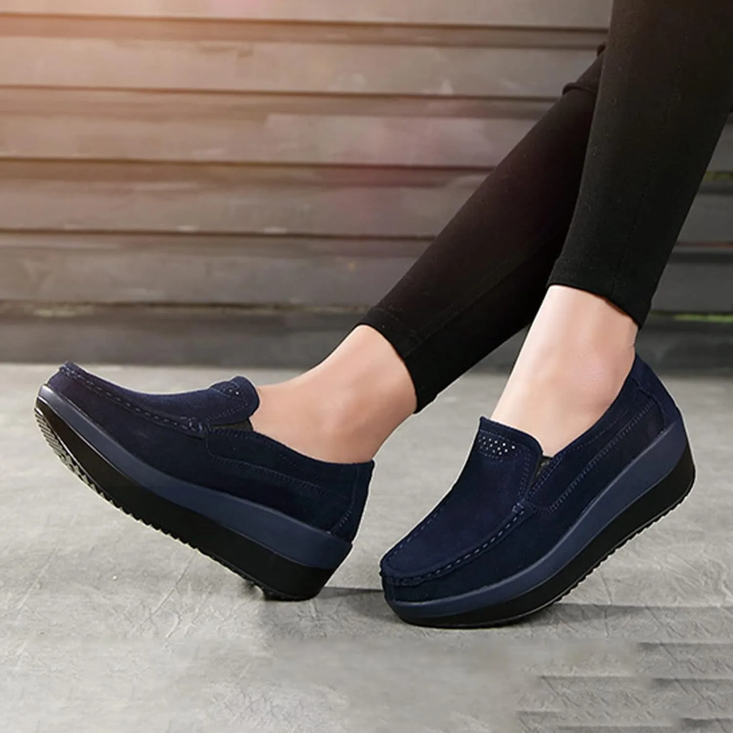 AngryMonkey Women's Winter Fashion Platform Sneakers High Hidden Heel Wedge Moccasin Slip-on Casual Non-Slip Suede Walking Shoes