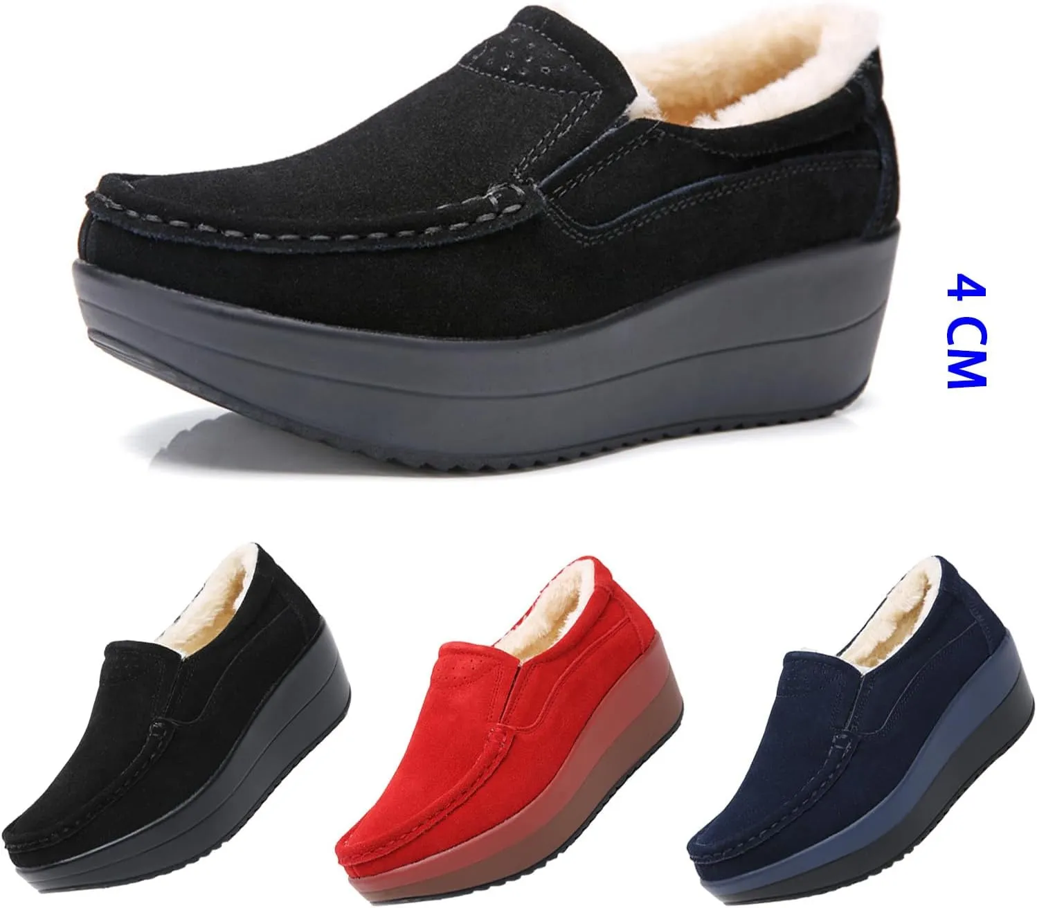 AngryMonkey Women's Winter Fashion Platform Sneakers High Hidden Heel Wedge Moccasin Slip-on Casual Non-Slip Suede Walking Shoes