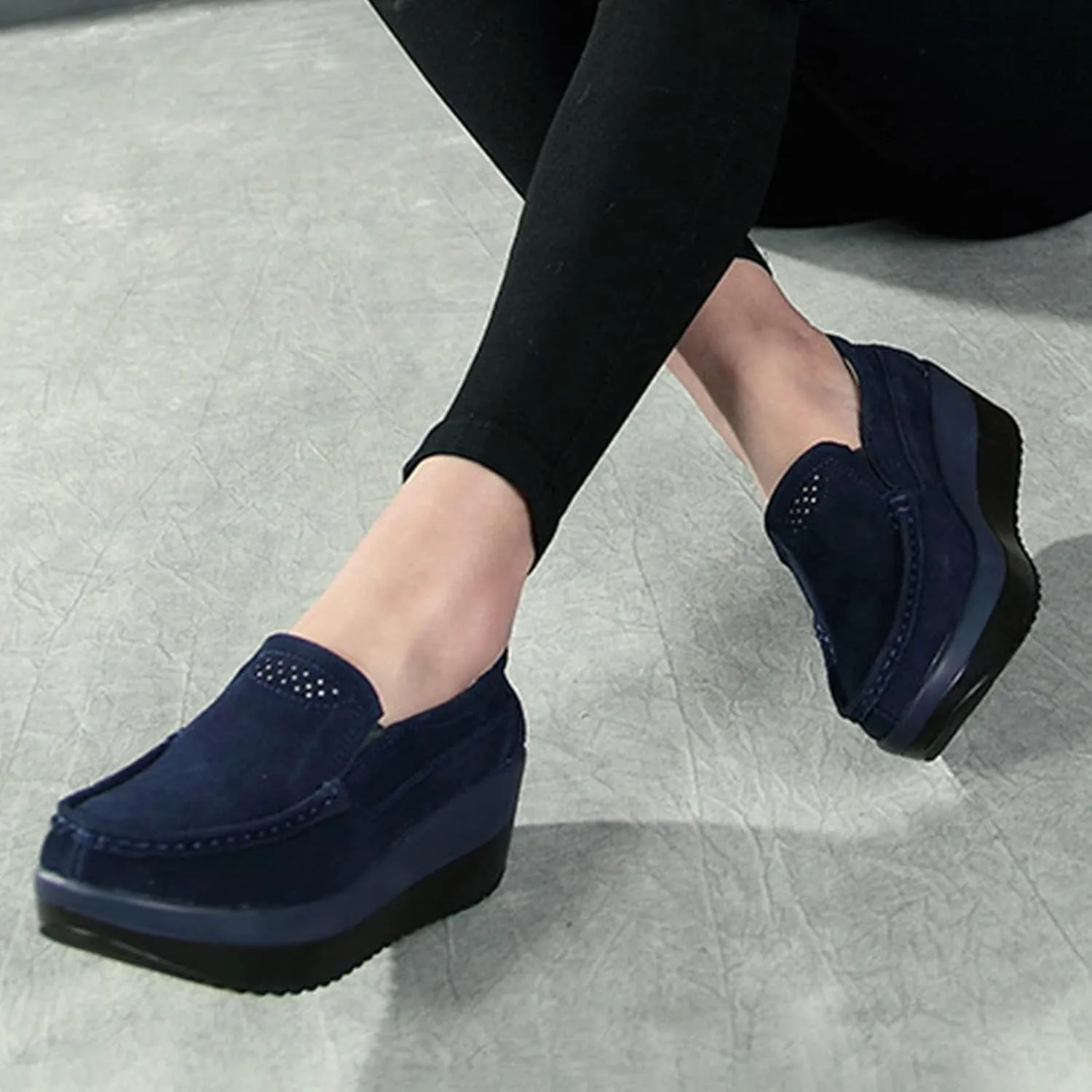 AngryMonkey Women's Winter Fashion Platform Sneakers High Hidden Heel Wedge Moccasin Slip-on Casual Non-Slip Suede Walking Shoes