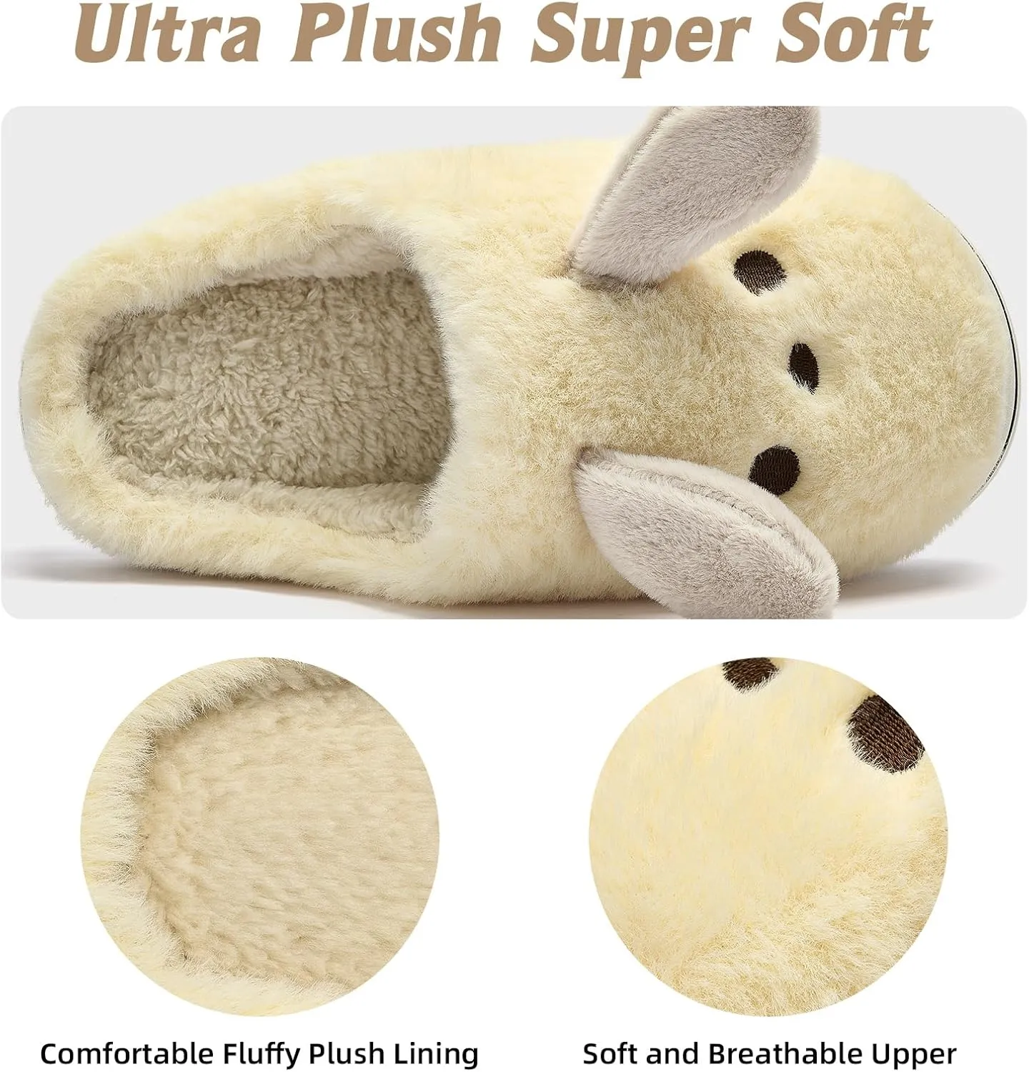 Animal Slippers for Women Indoor - Cute Fuzzy Warm Cozy Plush House Dog Slippers Memory Foam Slip On Bedroom Home Shoes