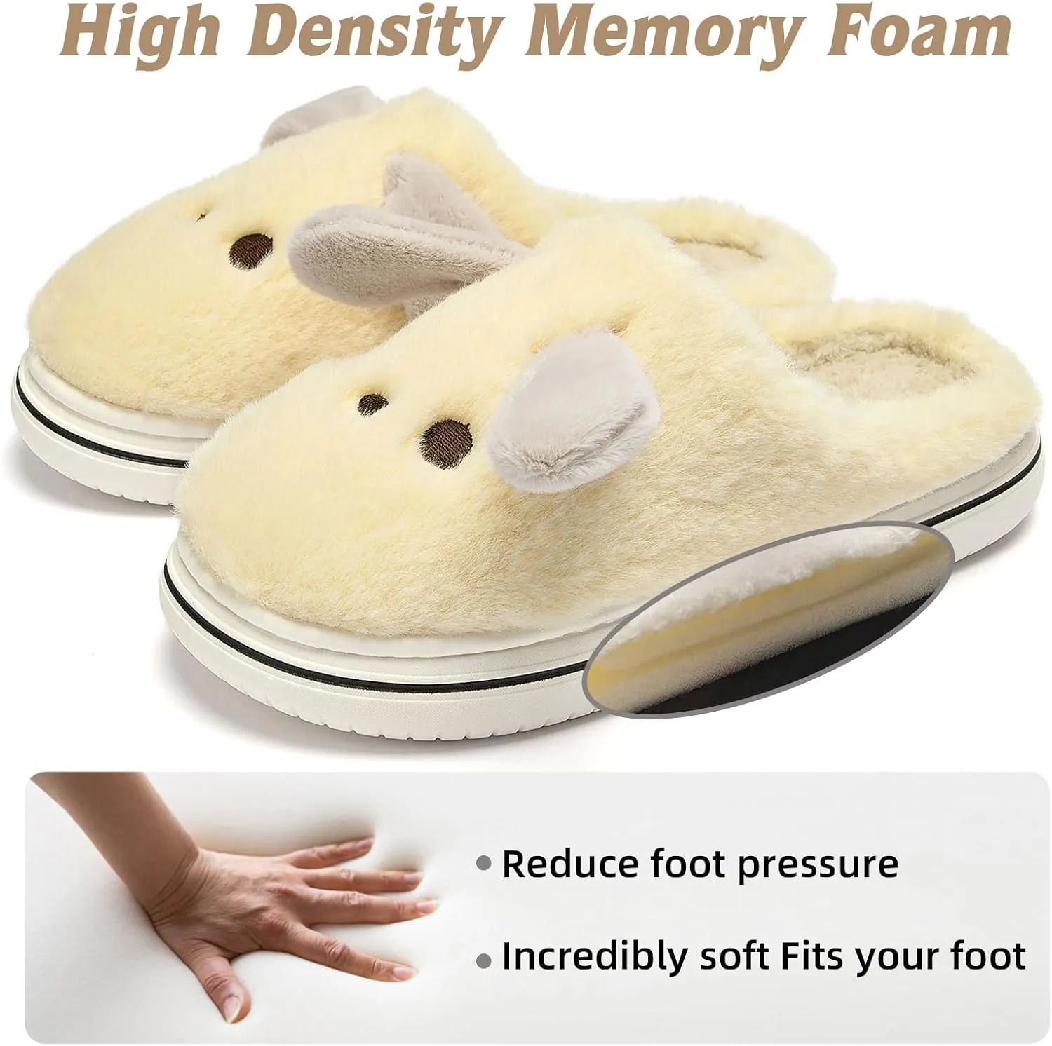 Animal Slippers for Women Indoor - Cute Fuzzy Warm Cozy Plush House Dog Slippers Memory Foam Slip On Bedroom Home Shoes
