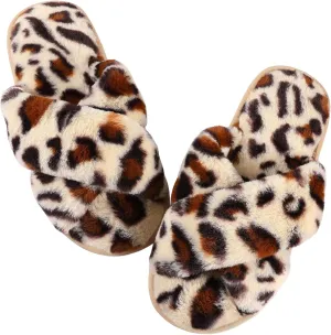 Ankis Womens Fuzzy Memory Foam Slippers Cross Band Cozy Plush Home Slippers Fluffy Furry Open Toe House Shoes Indoor Outdoor Slide Slipper