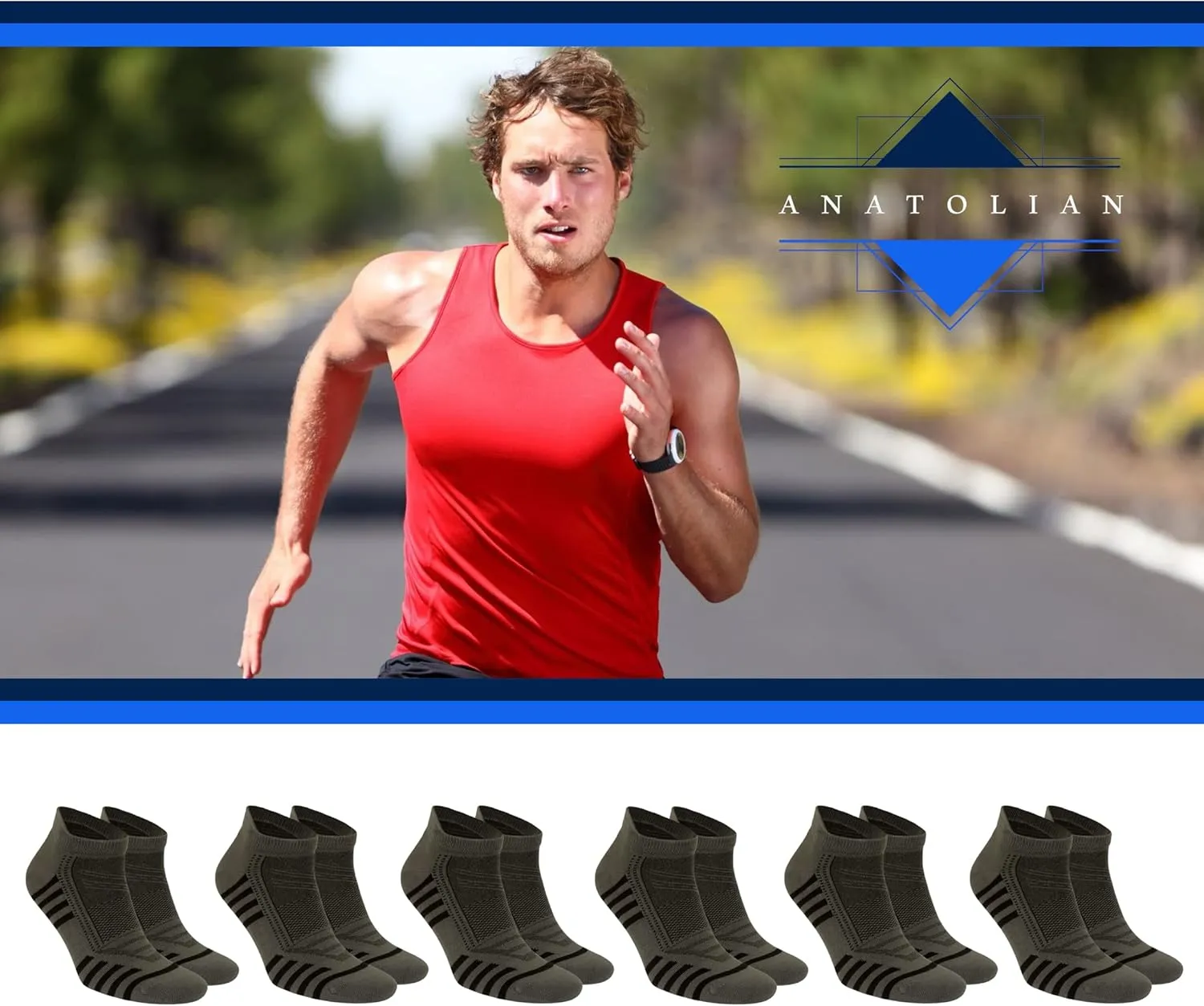 Ankle Socks with back Heel Tab for Men Low Cut Cool Comfort Fit Athletic Performance 6 pair pack