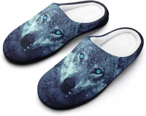 Arctic Snow Wolf Women's Slippers Memory Foam House Shoes Rubber Sole for Indoor Outdoor