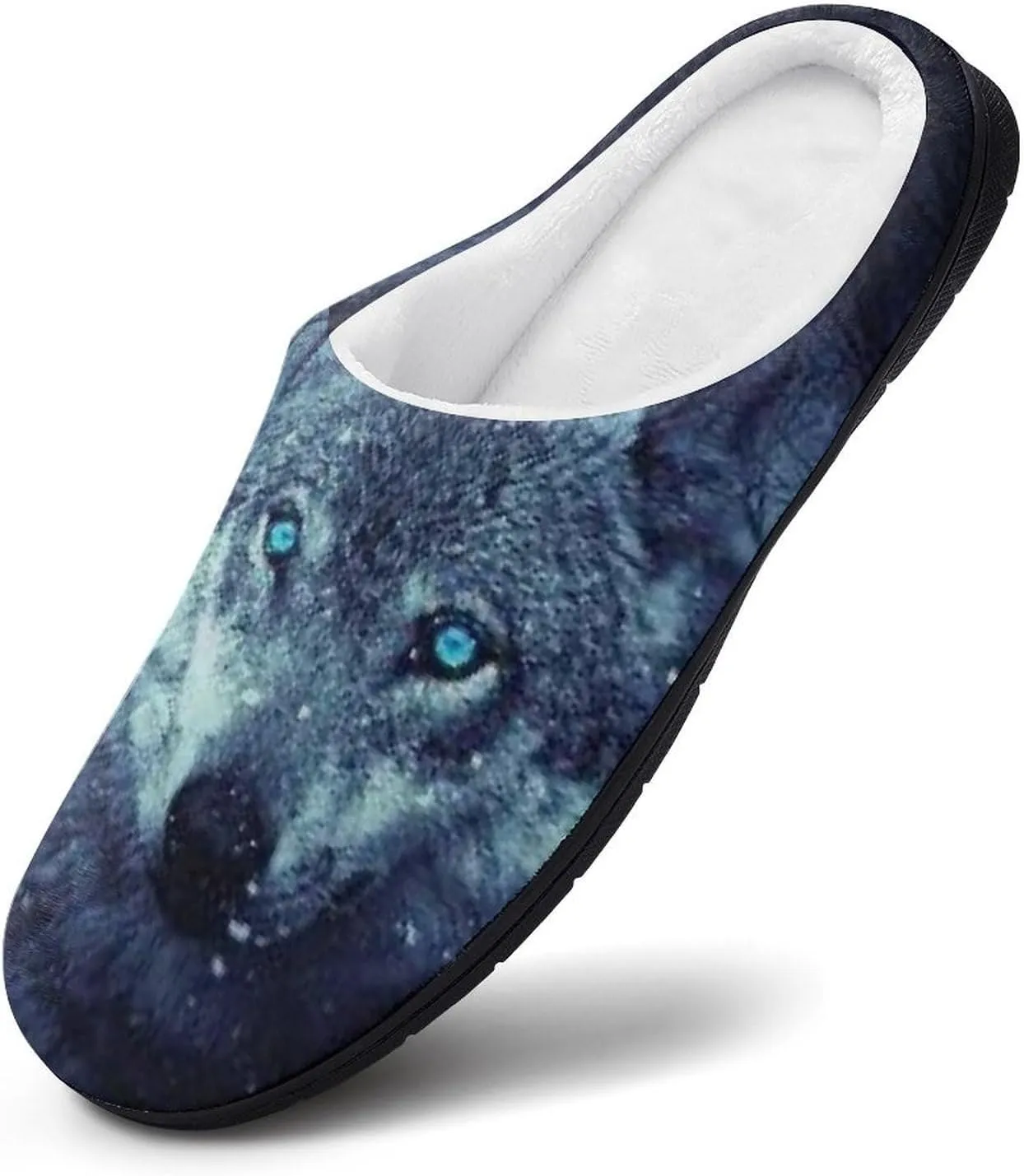 Arctic Snow Wolf Women's Slippers Memory Foam House Shoes Rubber Sole for Indoor Outdoor