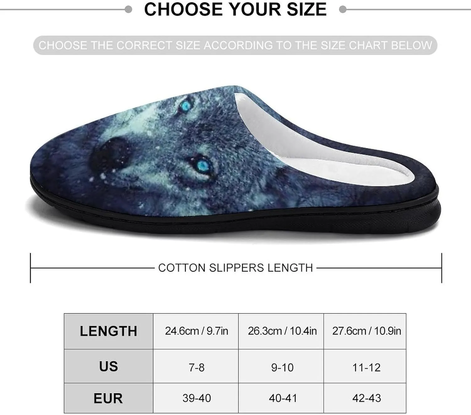 Arctic Snow Wolf Women's Slippers Memory Foam House Shoes Rubber Sole for Indoor Outdoor