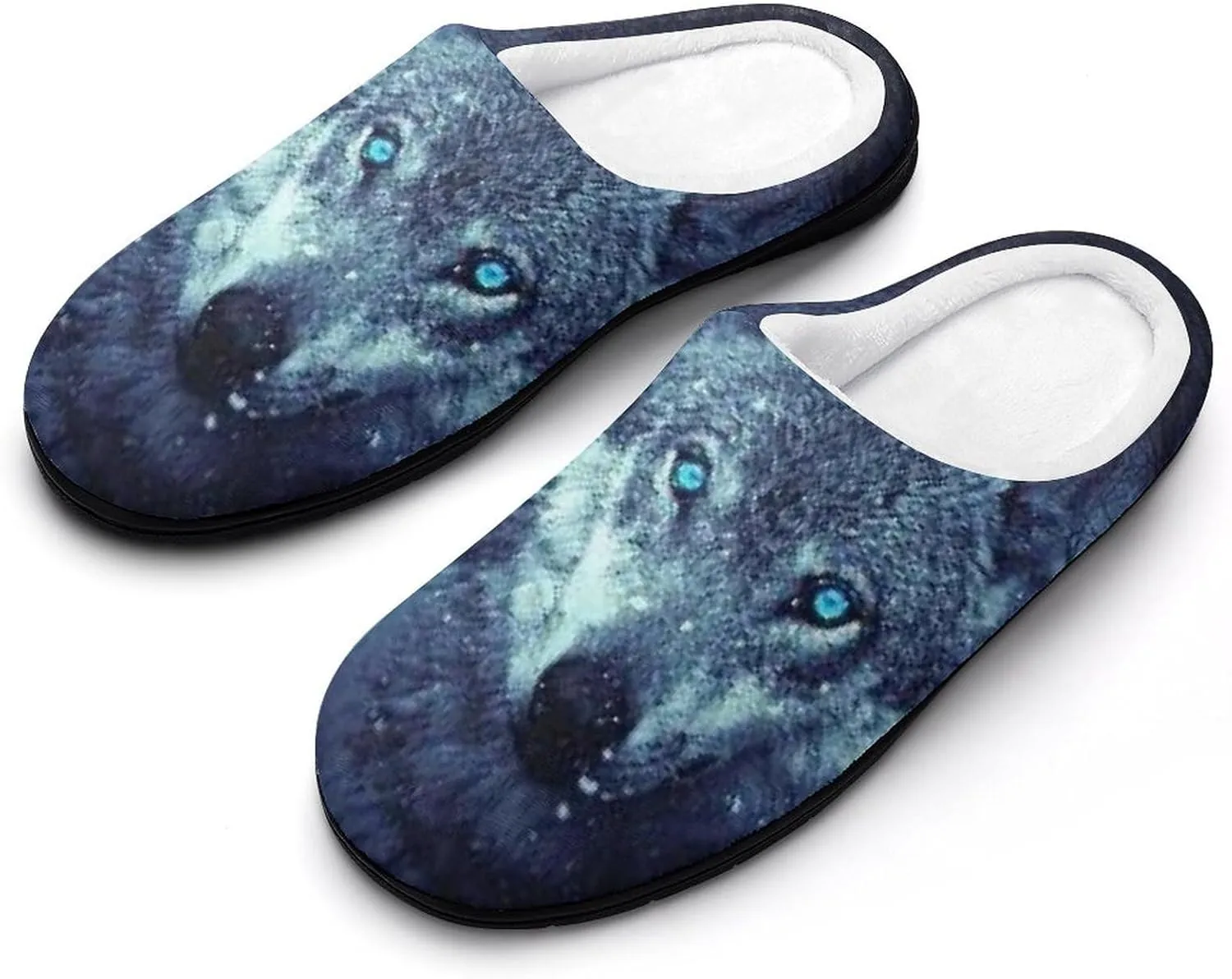 Arctic Snow Wolf Women's Slippers Memory Foam House Shoes Rubber Sole for Indoor Outdoor