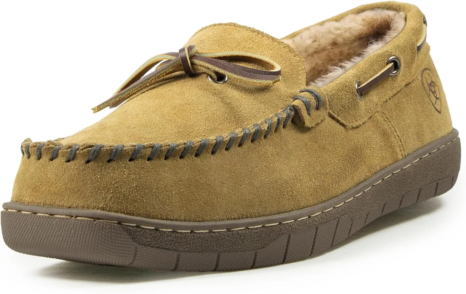 ARIAT Men's Indoor/Outdoor Warm Comfortable Harrison Moccasin Slippers with Genuine Suede Leather Upper in Gift Tin Box