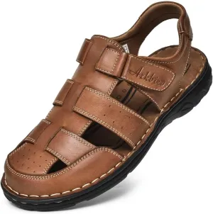 Arkbird Men's Sandals, Closed Toe Leather Fisherman Outdoor Hiking Sport Shoes Summer