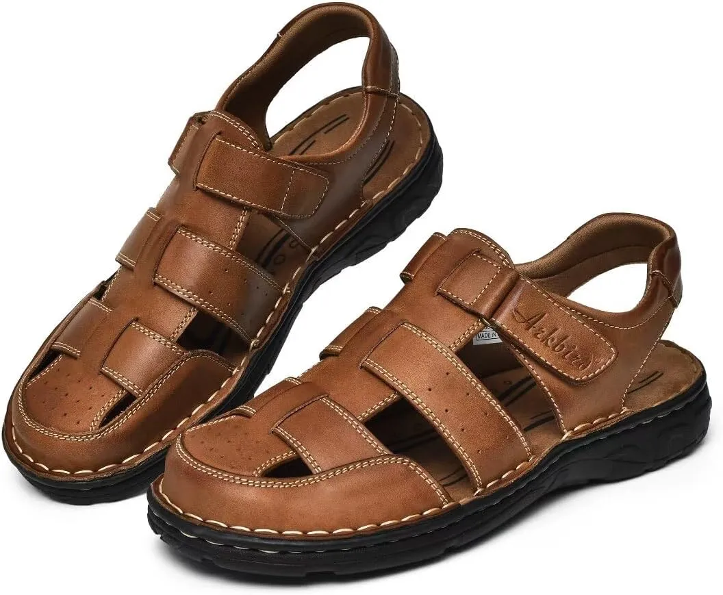 Arkbird Men's Sandals, Closed Toe Leather Fisherman Outdoor Hiking Sport Shoes Summer