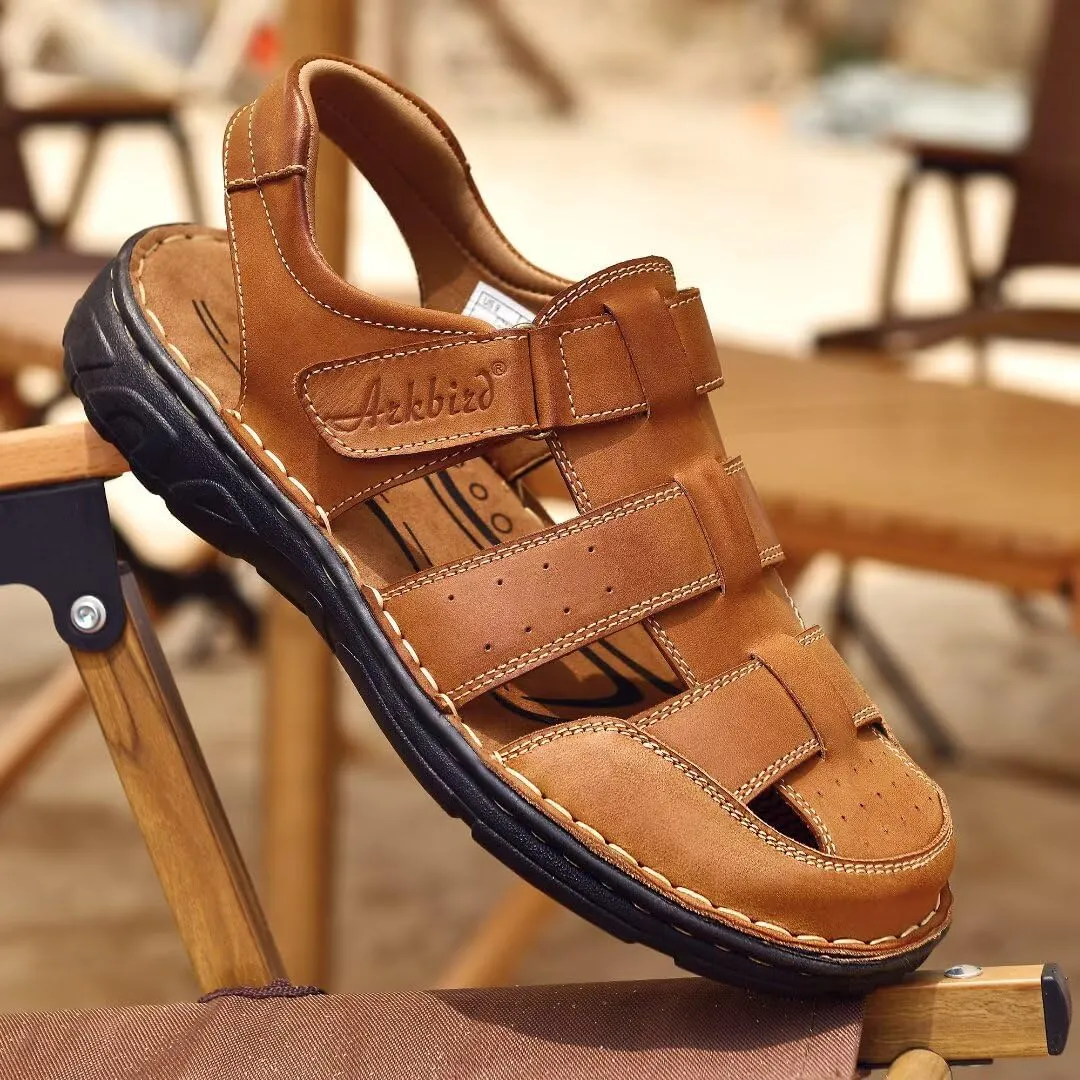 Arkbird Men's Sandals, Closed Toe Leather Fisherman Outdoor Hiking Sport Shoes Summer