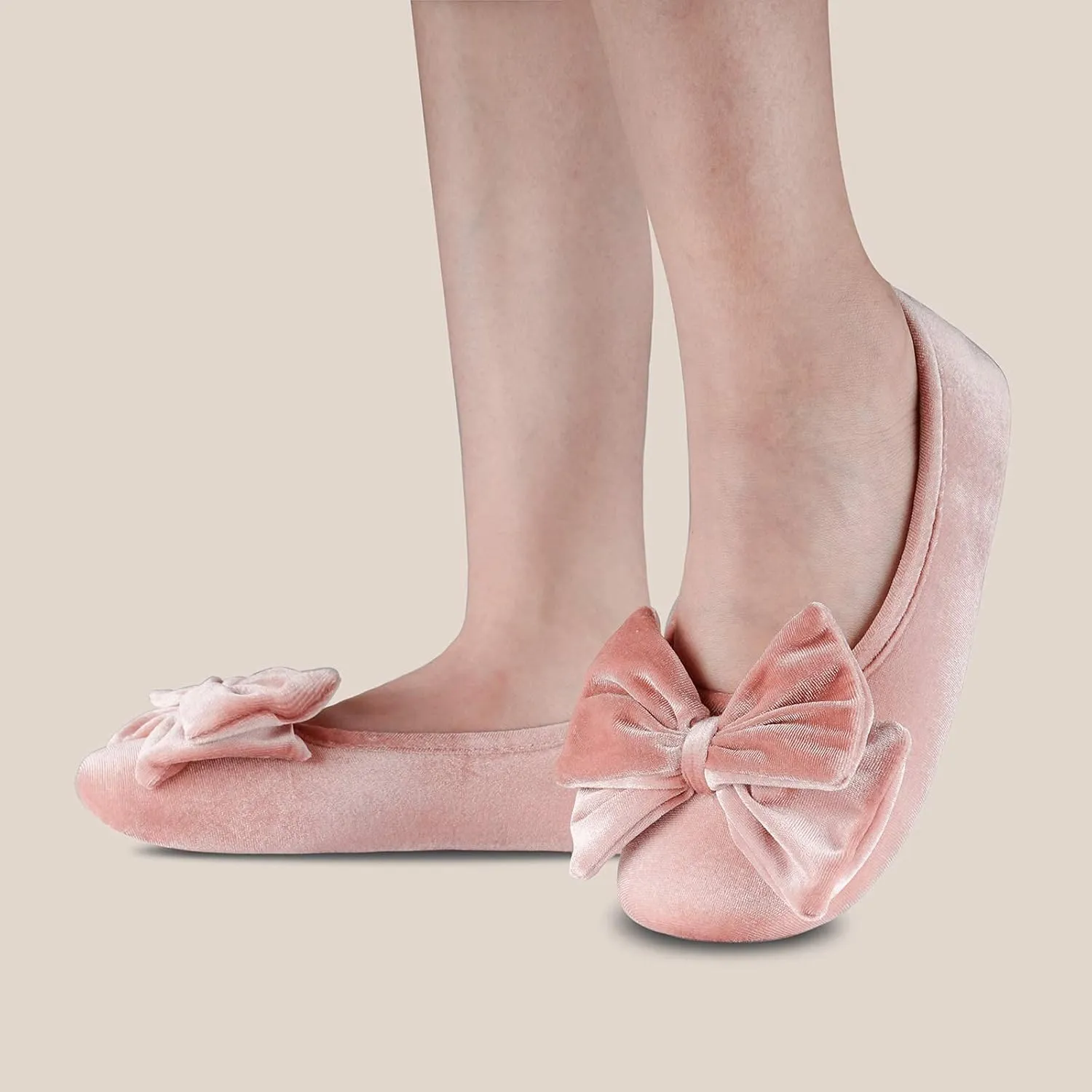 BCTEX COLL Women's Fancy House Slippers with Bow, Ladies Sexy Velvet Ballerina Slipper