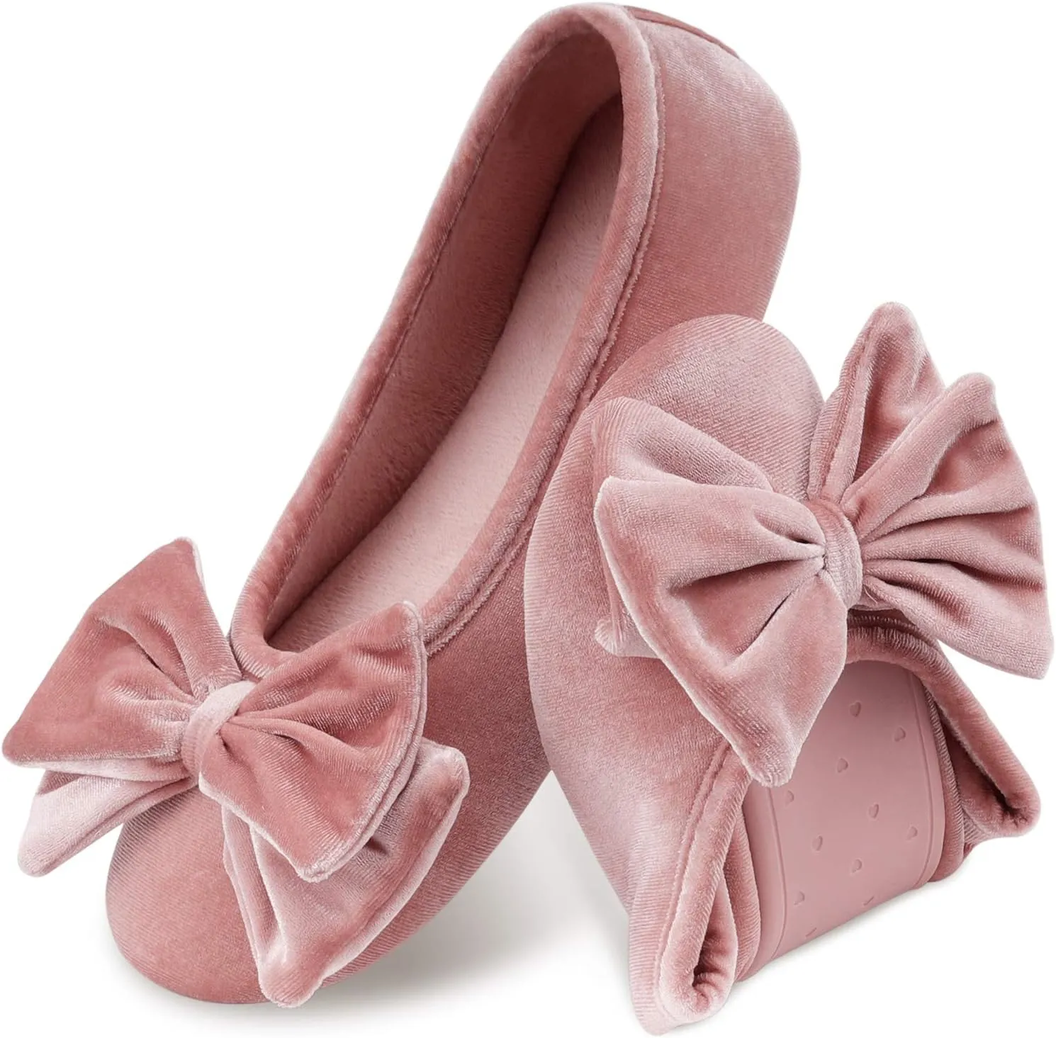 BCTEX COLL Women's Fancy House Slippers with Bow, Ladies Sexy Velvet Ballerina Slipper