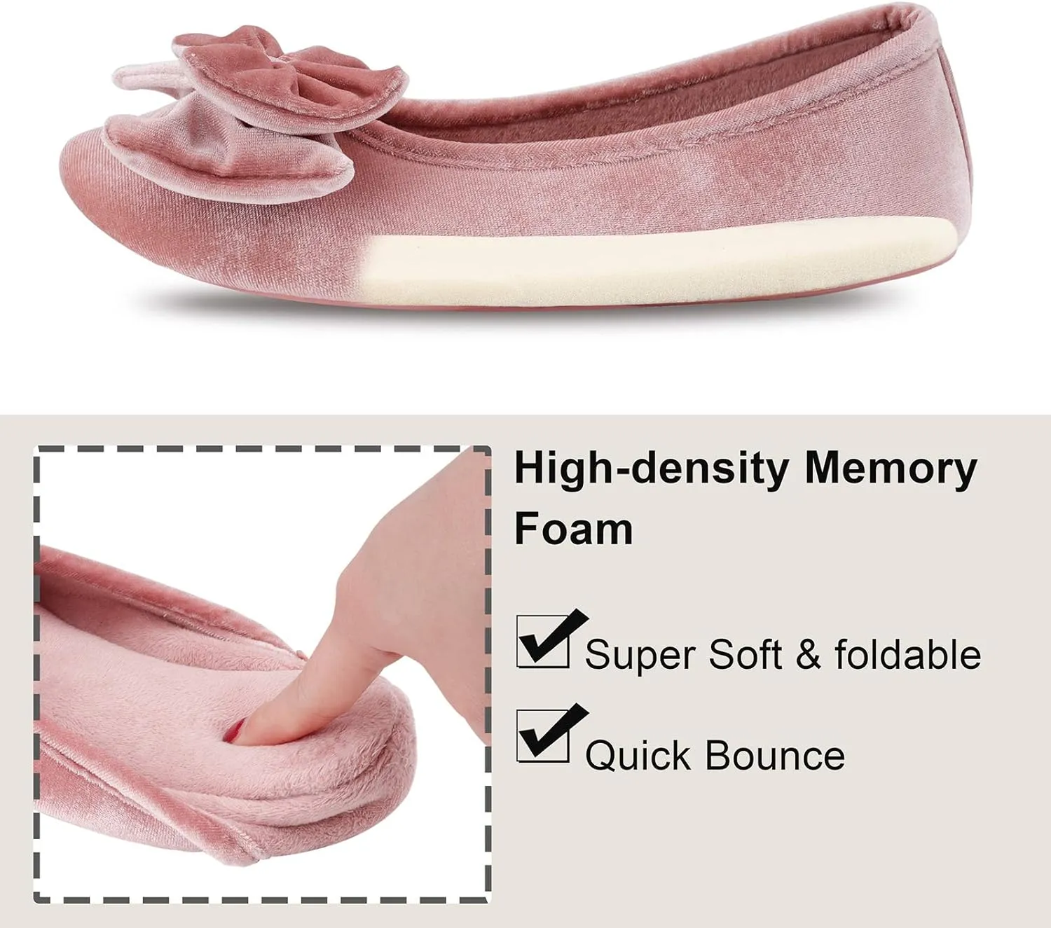 BCTEX COLL Women's Fancy House Slippers with Bow, Ladies Sexy Velvet Ballerina Slipper