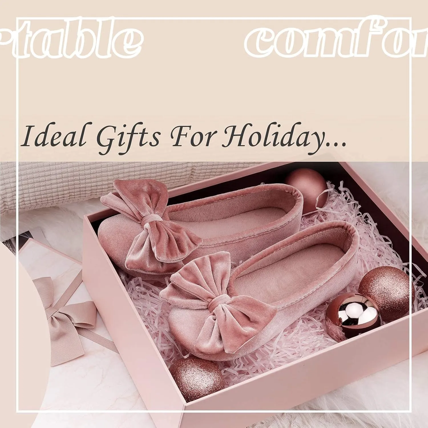 BCTEX COLL Women's Fancy House Slippers with Bow, Ladies Sexy Velvet Ballerina Slipper
