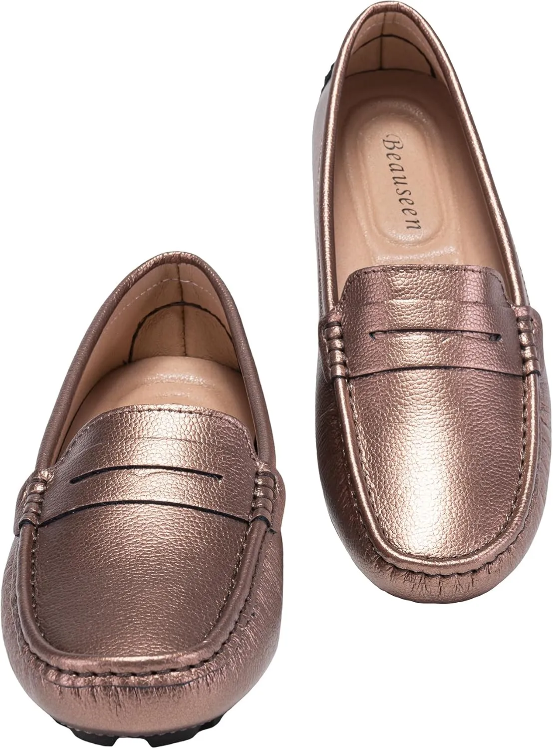 BEAUSEEN Women's Genuine Leather Penny Loafers Classic Driving Moccasins Casual Slip On Comfort Women Loafer Shoes