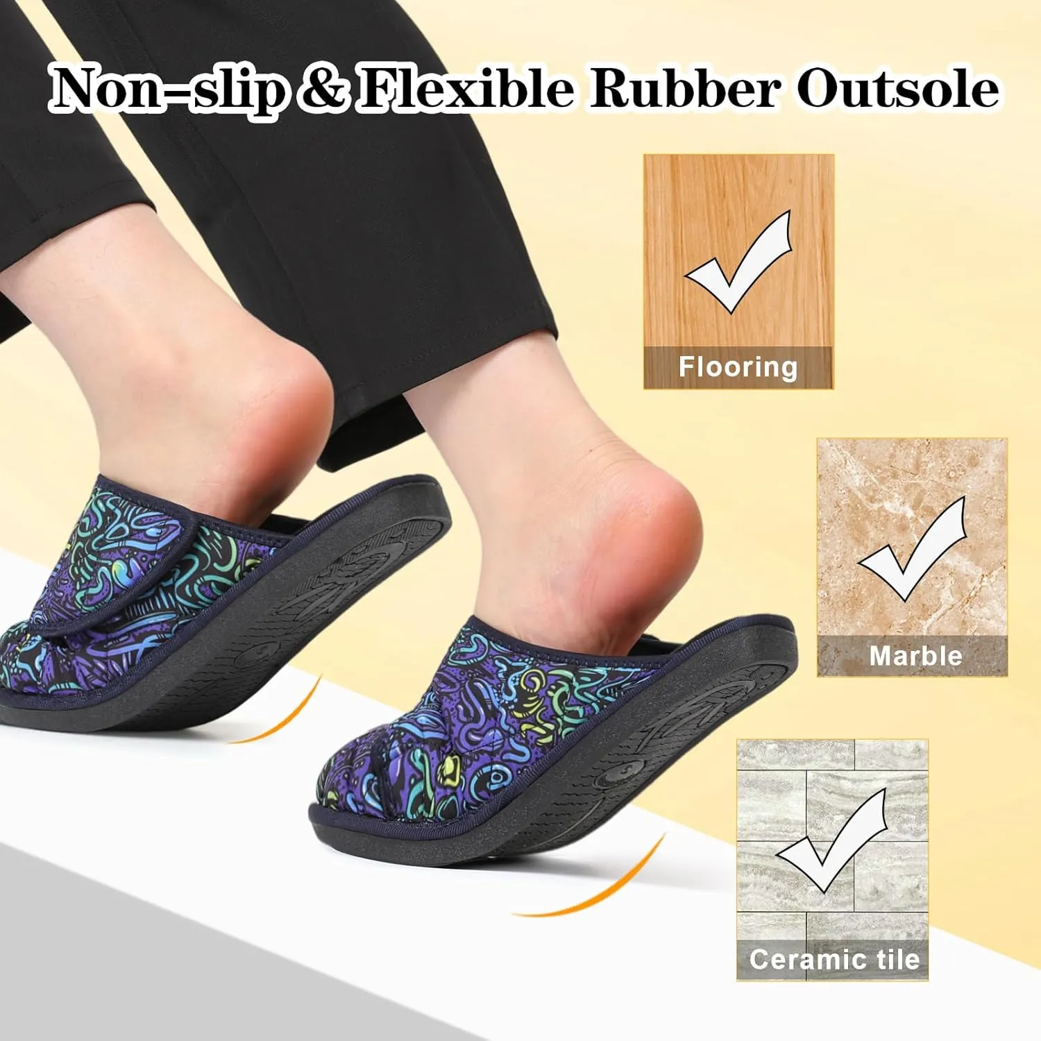 Besroad Mens Slippers Wide Memory Foam House Slippers Adjustable Diabetic Shoes Arthritis Edema Swollen House Shoes