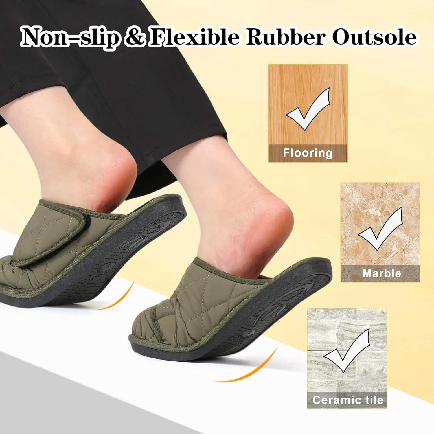Besroad Mens Slippers Wide Memory Foam House Slippers Adjustable Diabetic Shoes Arthritis Edema Swollen House Shoes