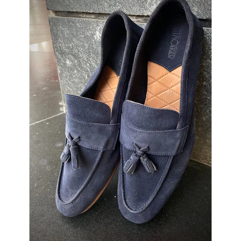 Blue Suede Unlined Supersoft City Tassel Loafers