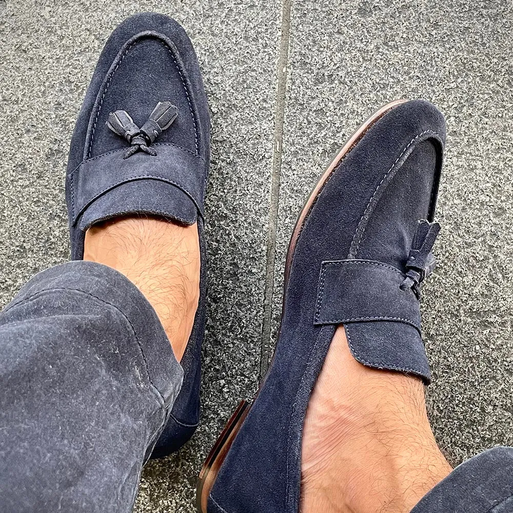 Blue Suede Unlined Supersoft City Tassel Loafers