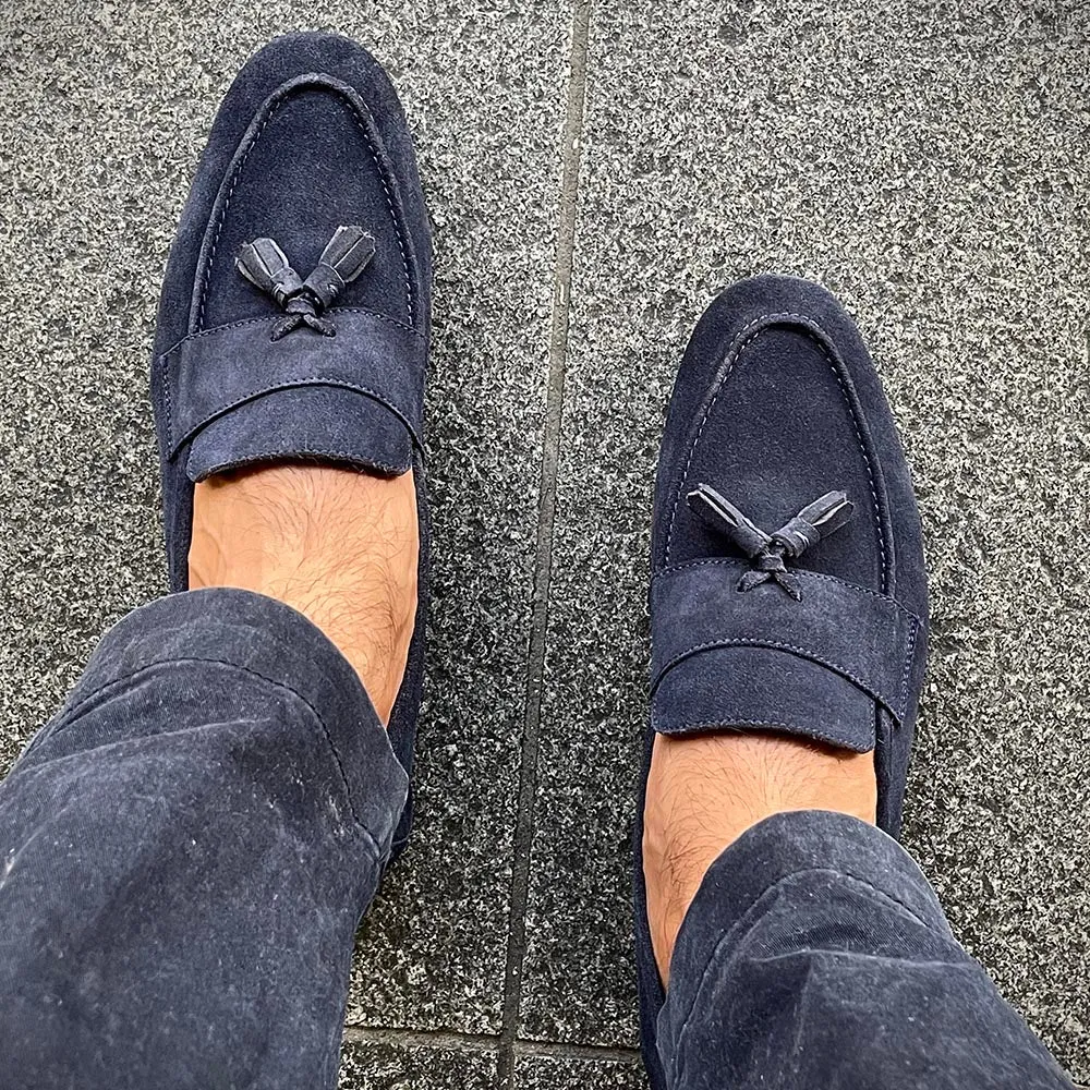 Blue Suede Unlined Supersoft City Tassel Loafers
