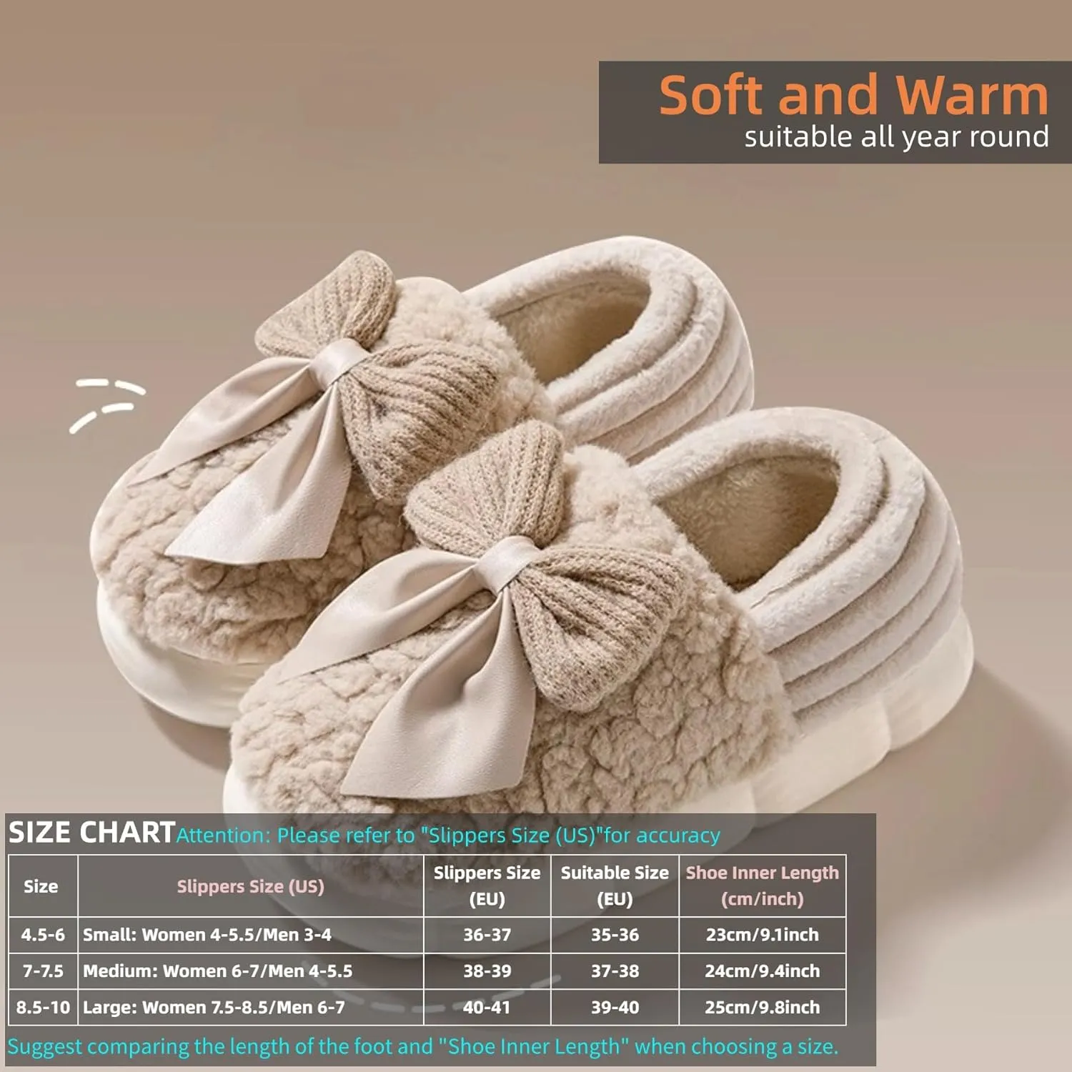 Bow Slippers Cute Cozy Soft Fuzzy Slippers for Womens Bow Tie Winter House Warm Slippers Shoes Indoor Non Slip Home Slippers Ladies Bedroom Indoor Slipper
