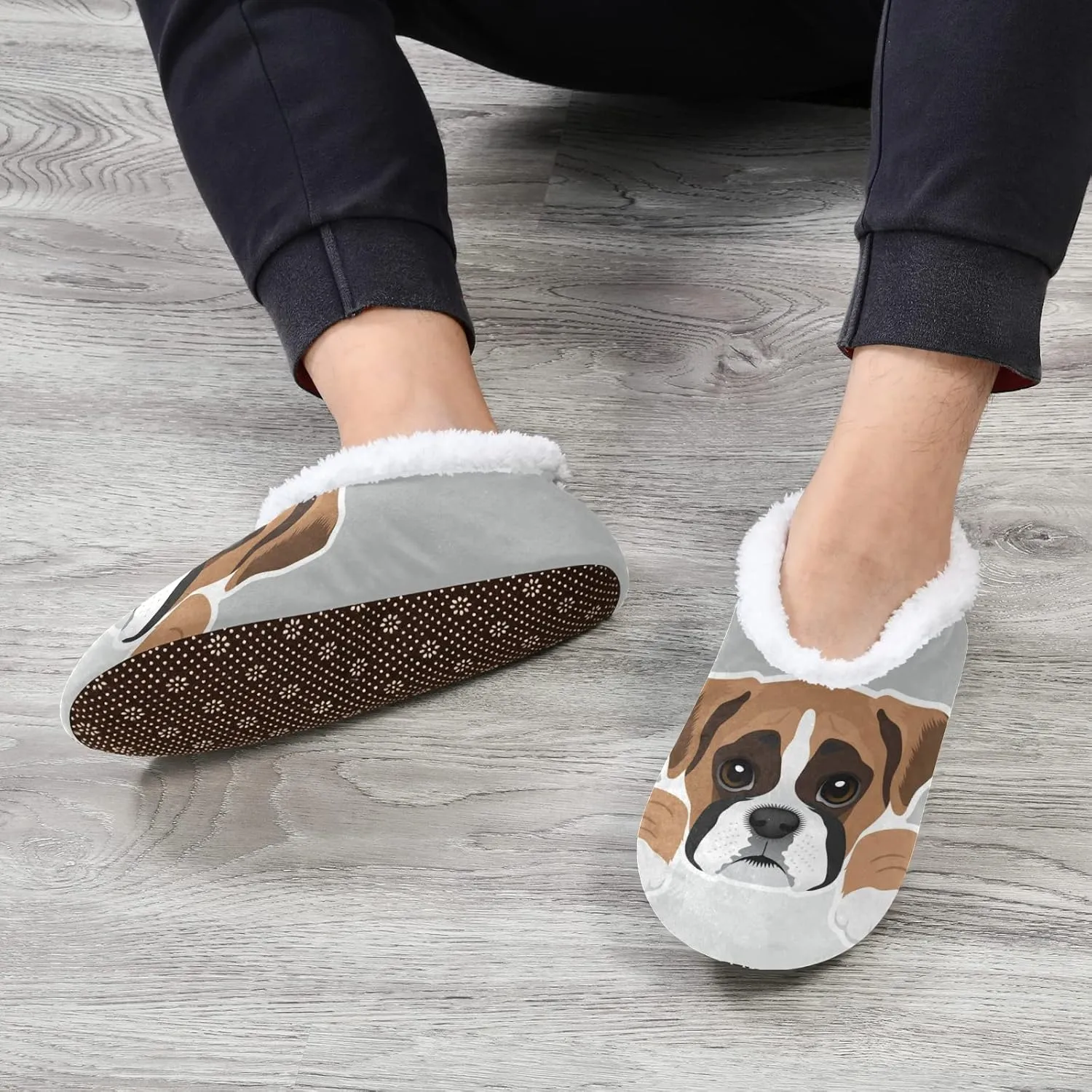 Boxer Dog Puppy Home Slippers Spa Travel House Slipper Soft Memory Foam Slipper Non Slip for Women Men Hotel Bedroom Shoes Slippers M