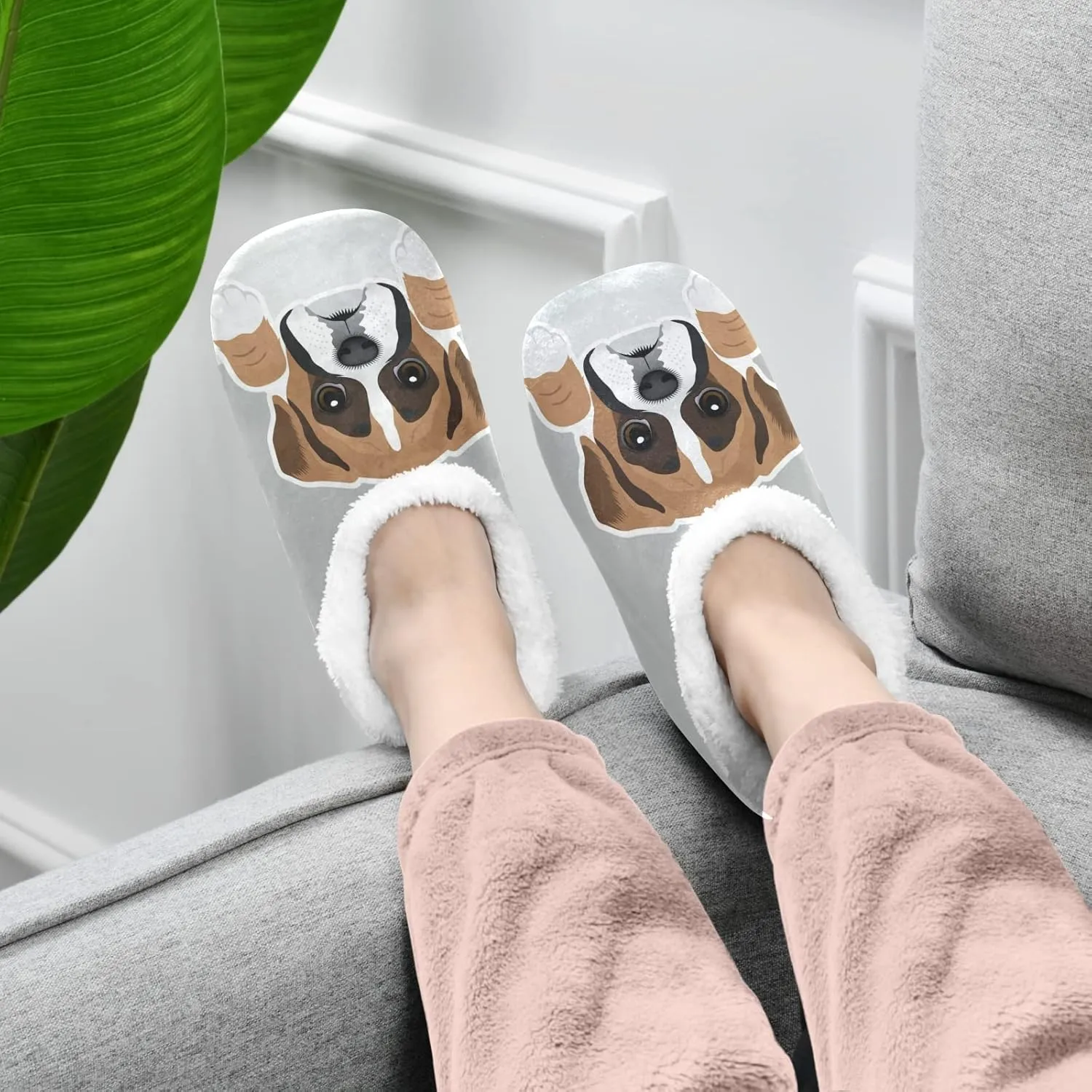 Boxer Dog Puppy Home Slippers Spa Travel House Slipper Soft Memory Foam Slipper Non Slip for Women Men Hotel Bedroom Shoes Slippers M