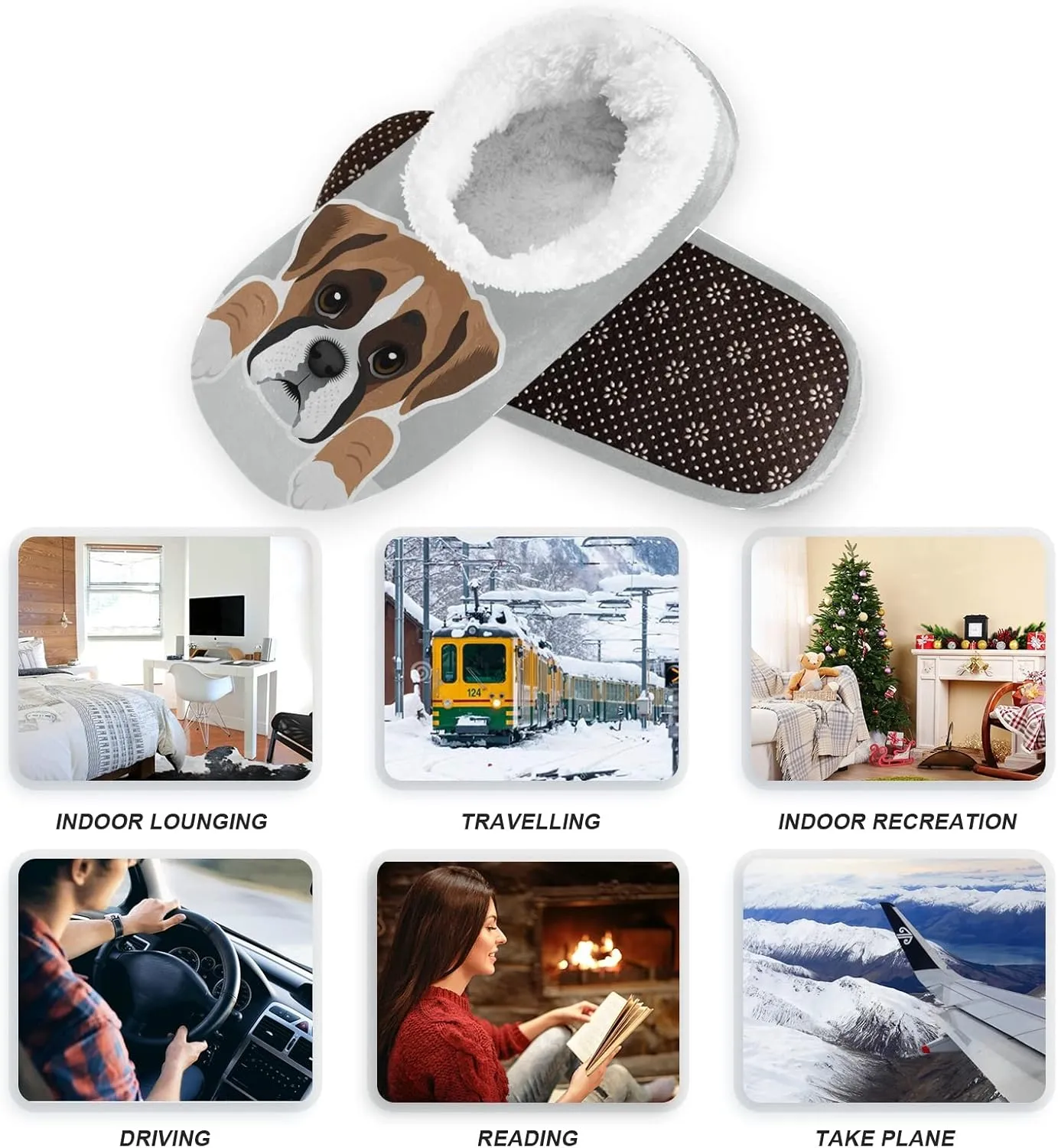 Boxer Dog Puppy Home Slippers Spa Travel House Slipper Soft Memory Foam Slipper Non Slip for Women Men Hotel Bedroom Shoes Slippers M