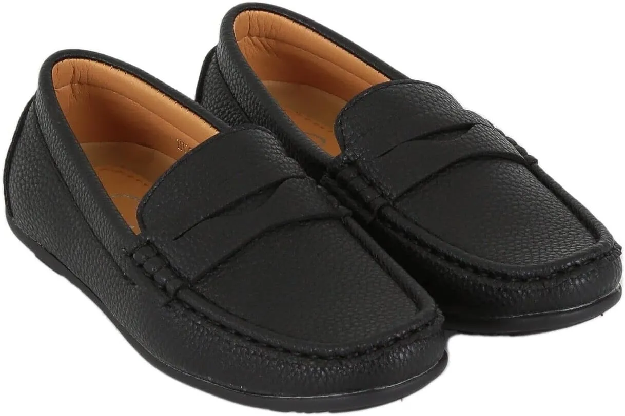 Boys Faux Leather Slip On Tread Loafer Wedding Classic Smart Casual Moccasin Flat Shoes