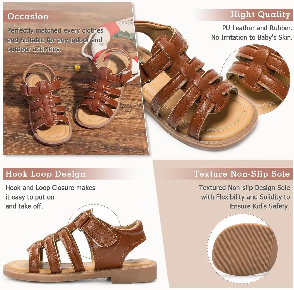 Boys Girls Sandals Open Toe Breathable Princess Non-Slip Flats Summer Beach Lightweight Rubber Sole Sandals (Toddler/Little Kid)
