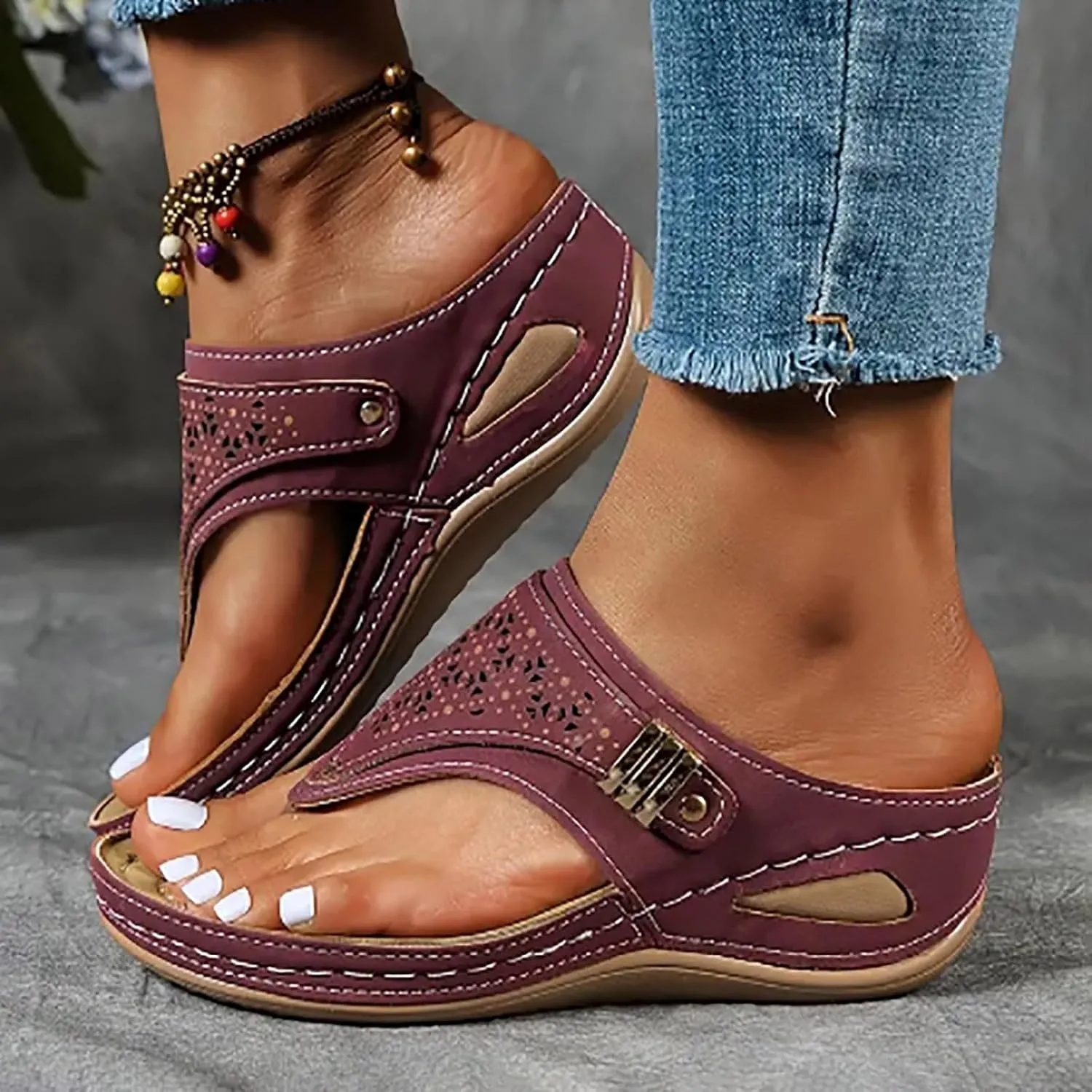 Breathable Mesh Hollow Sports Sandals Non-Slip 2024 New Women’s Wedge Orthopedic Flip-Flops Summer Casual Sandals Open Toe