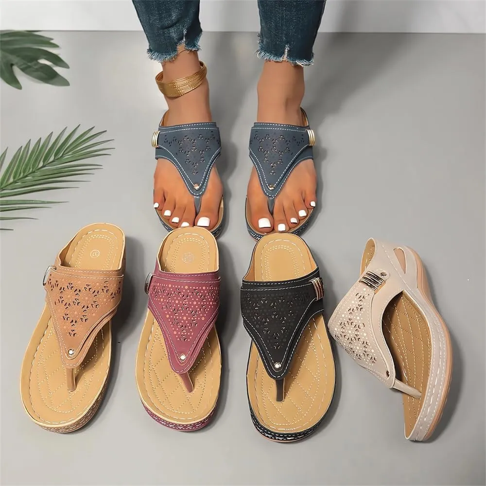 Breathable Mesh Sports Sandals With Non-Slip Sole, Comfortable Ladies Orthopedic Platform Wedge Flip Flops, Anti-Slip Sole