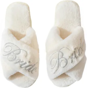 Bridal Slipper - Bridesmaid & Bachelorette Gifts - Silver Glitter Print