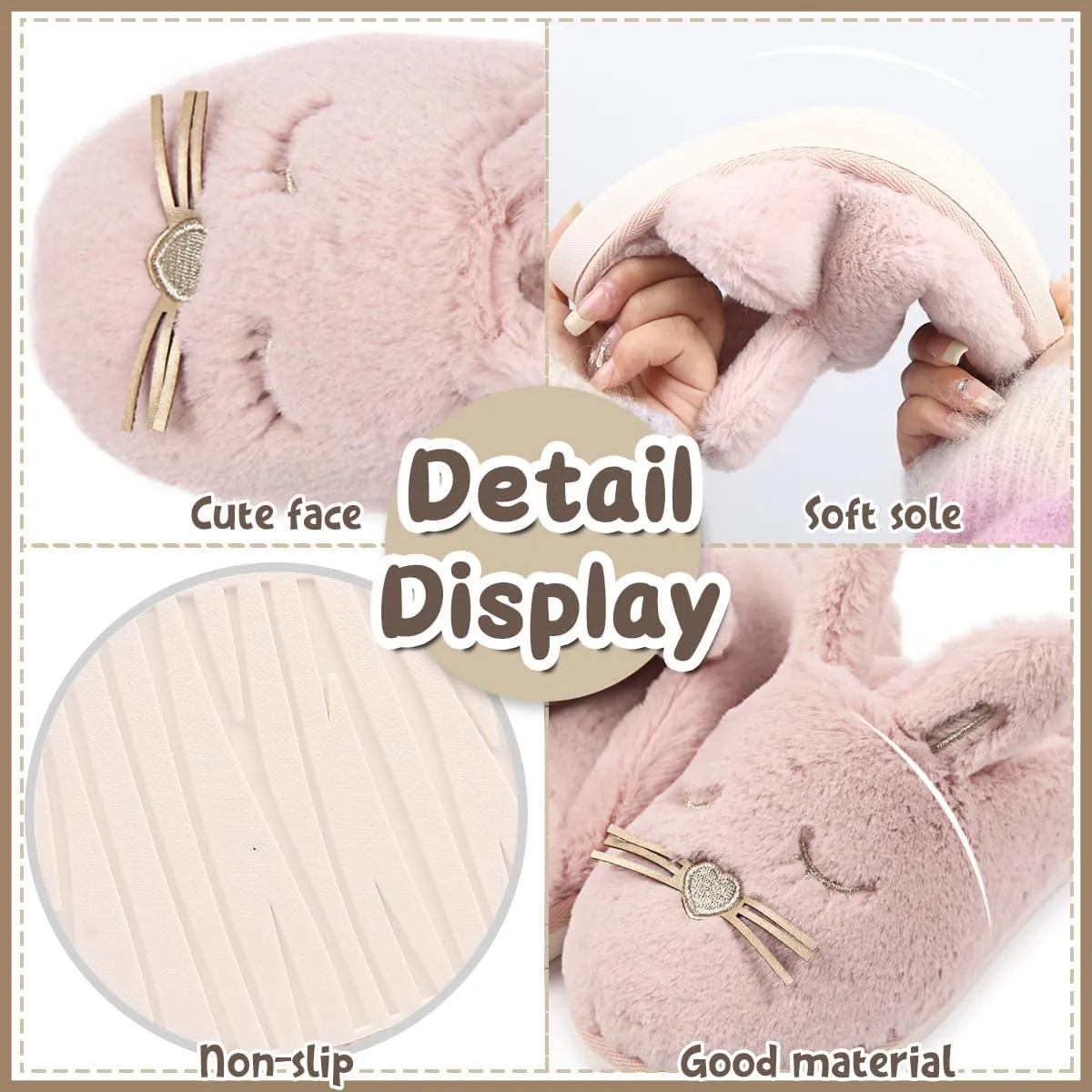 Caramella Bubble Bunny Slippers for Women Fuzzy Cute Animal Memory Foam House Rabbit Slippers Indoor Outdoor