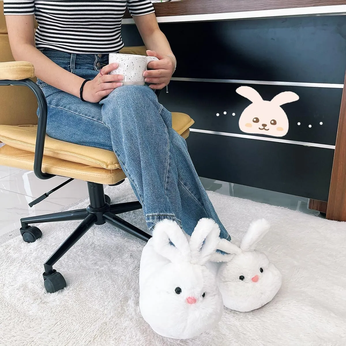 Caramella Bubble Cute Bunny Animal Slipper for women Adult Fuzzy Warm House Slippers Novelty Fluffy Home Shoes Ladies Winter Slippers Indoor Outdoor