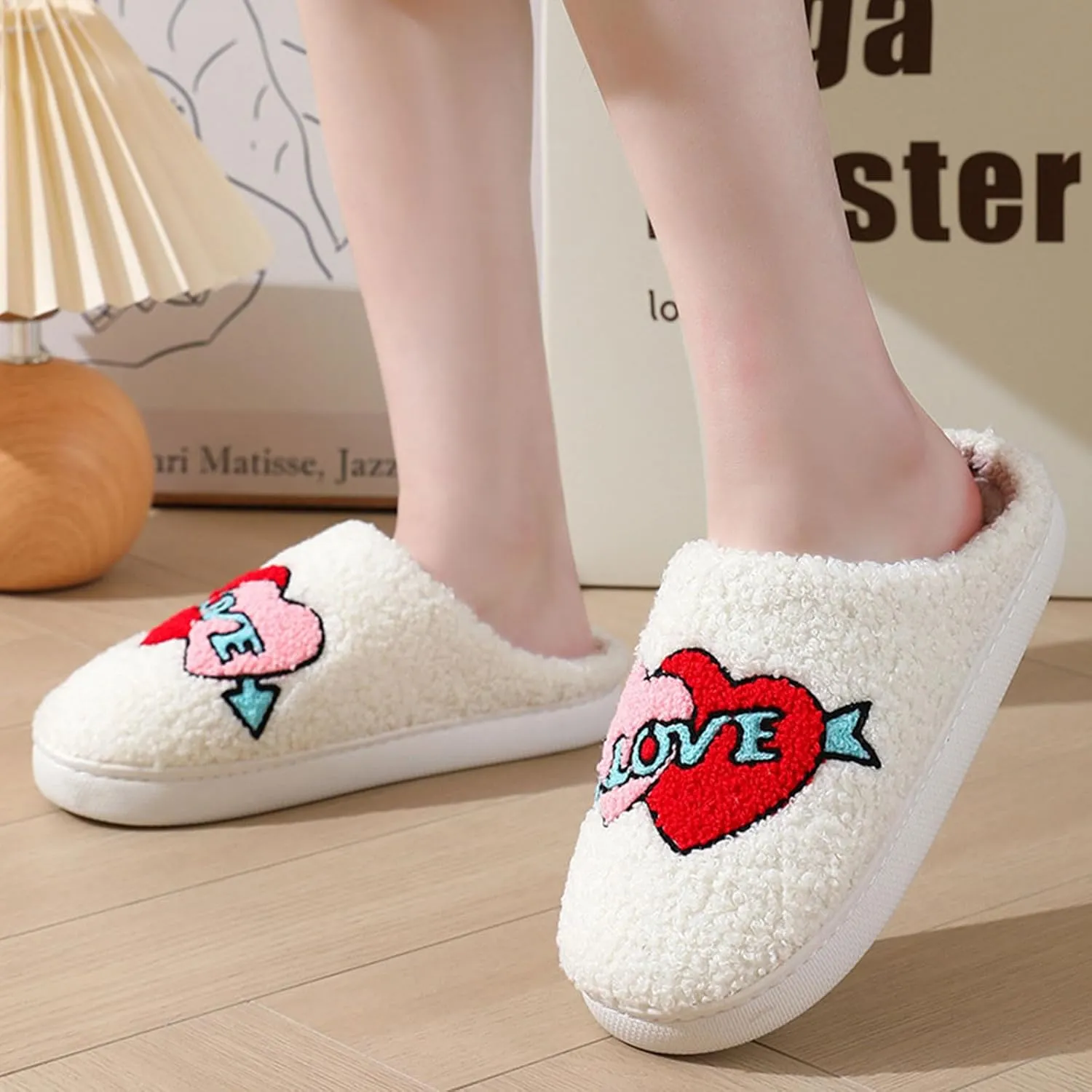 Cartoon Slippers for Womens Mens Cute Cozy Plush Warm Slip-on House Shoes for Indoor and Outdoor Meet Me at Midnight Strawberry Mushroom Evil Eyes Love Heart Slippers