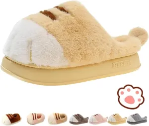 Cat Paw Slippers, Cat Slippers for Women 3D Cat Paw Cartoon Slipper Warm Fluffy Furry Winter Indoor Outdoor Slides