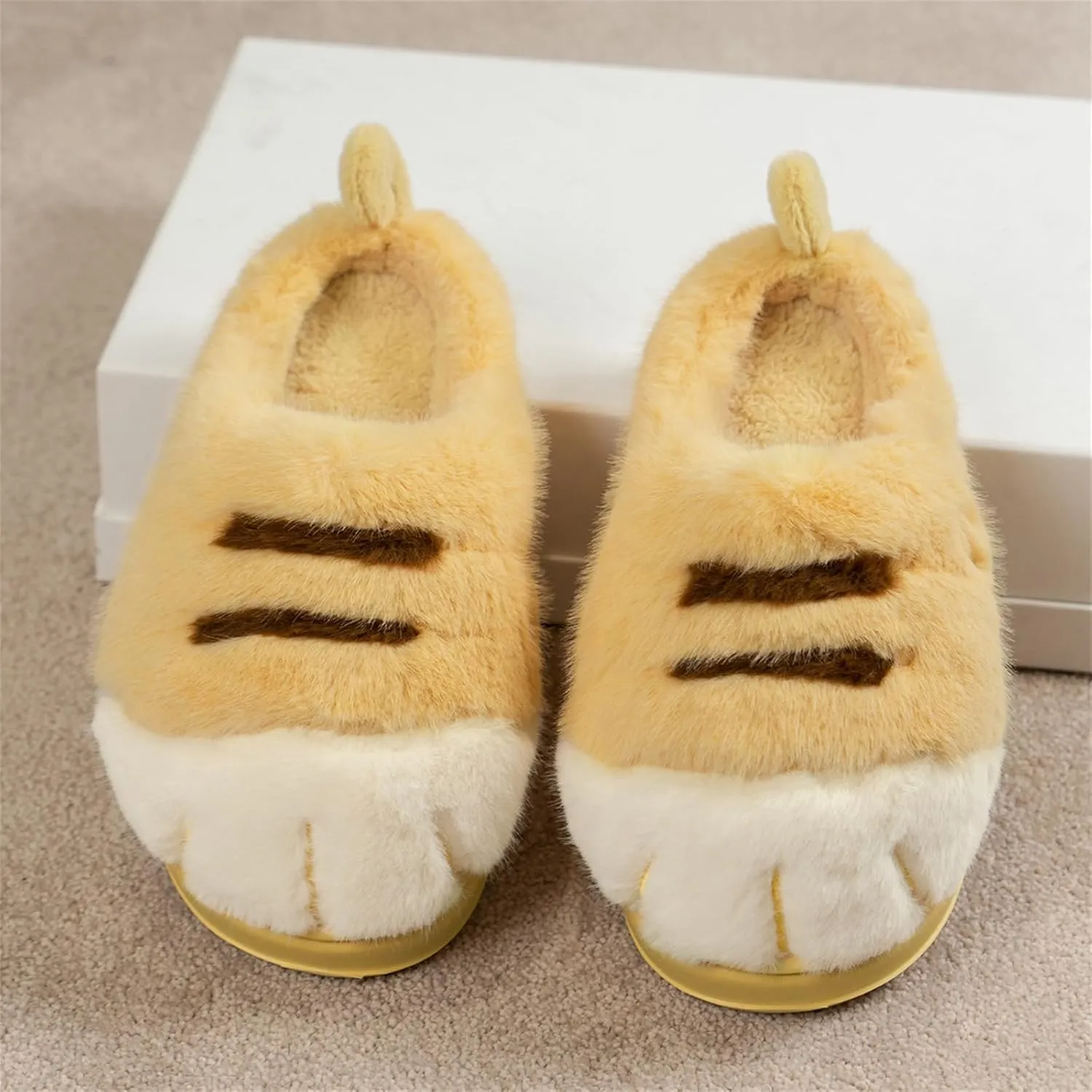 Cat Paw Slippers, Cat Slippers for Women 3D Cat Paw Cartoon Slipper Warm Fluffy Furry Winter Indoor Outdoor Slides