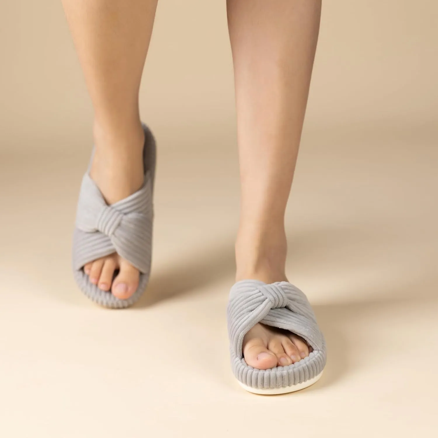 Chantomoo Slippers for Women Memory Foam House Bedroom Corduroy Bow Crossbands Slide Slipper Shoes Comfy Trendy Gift Slippers