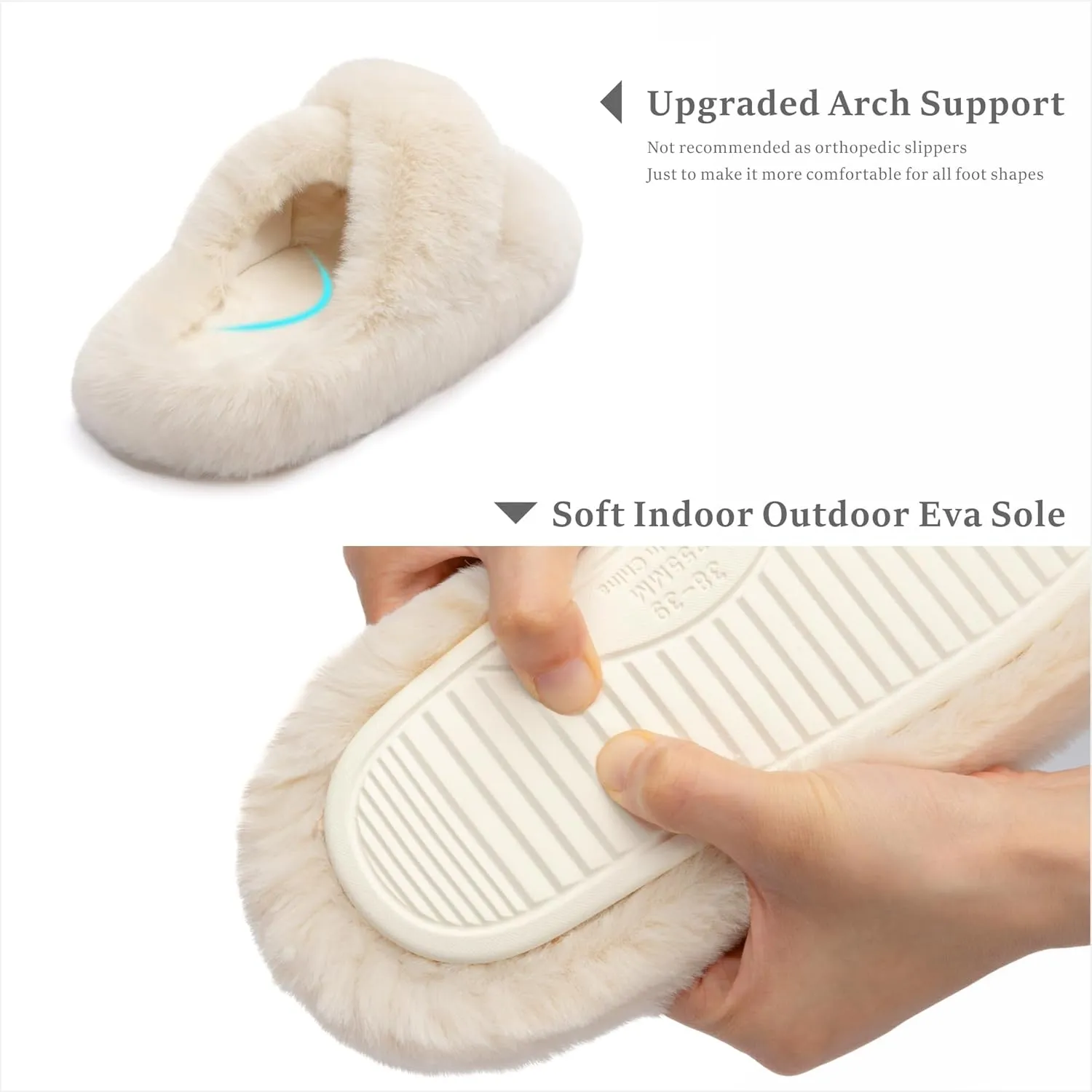 Chantomoo Women's Blue Memory Foam Faux Fur Lined Open Toe Slippers for Women - US 12
