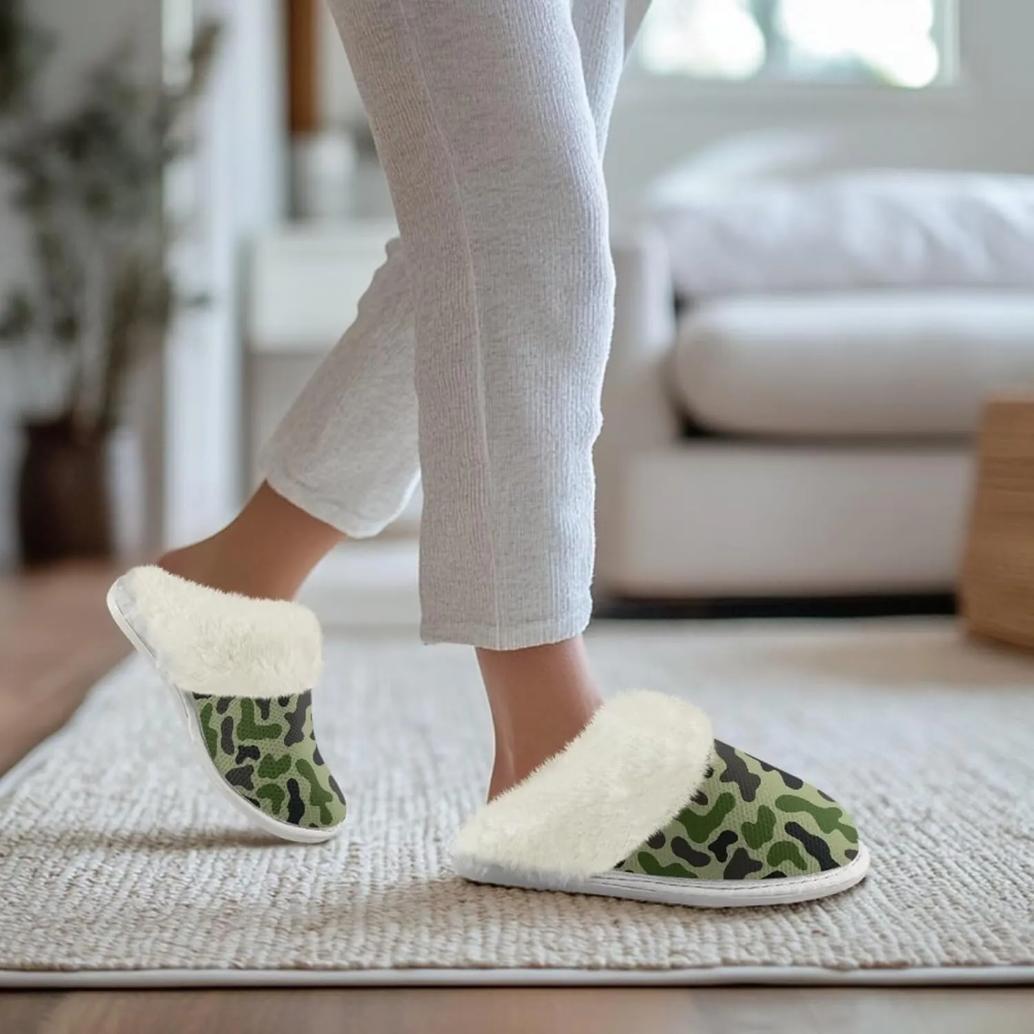 chaqlin Fuzzy Plush Slipper with Fur Edge Unisex's Bedroom House Cozy Soft Memory Foam Slippers Winter Warm Anti Slip Thick Sole Slippers Casual Outdoor Indoor